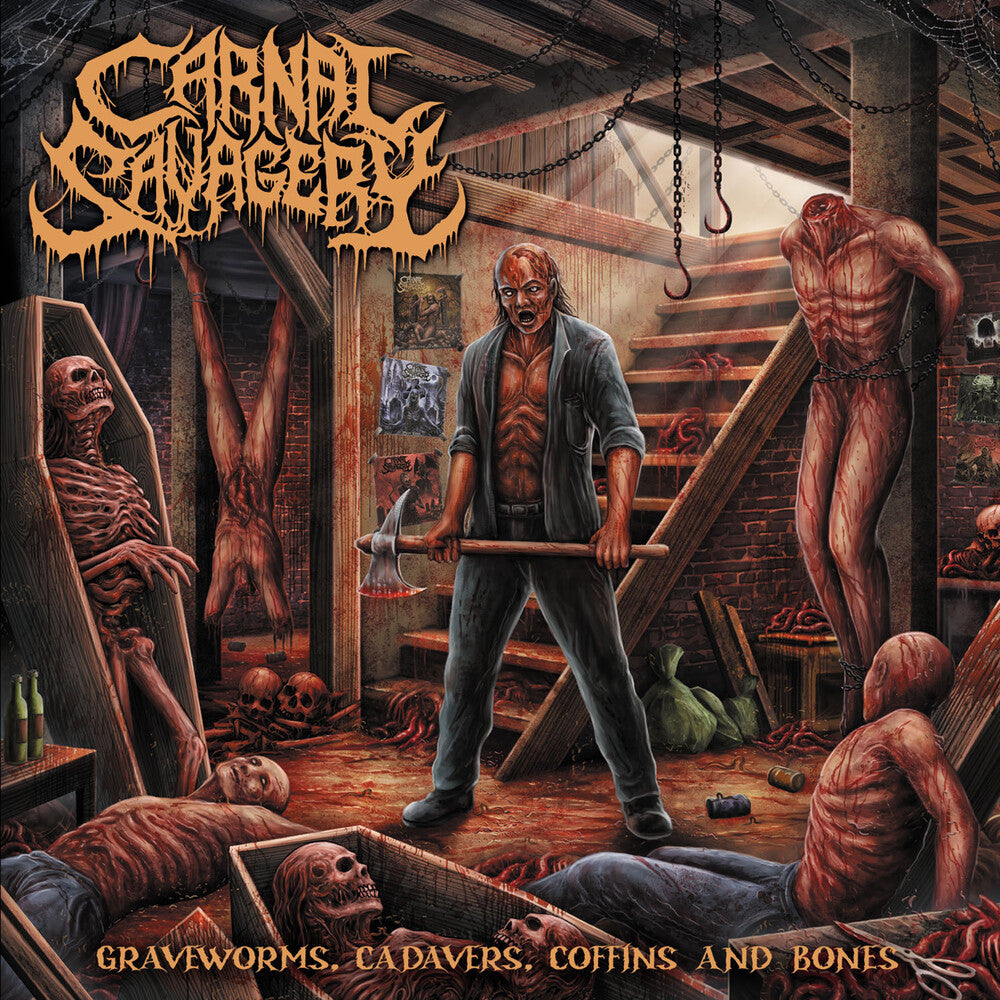 the album cover for Carnal Savagery - Graveworms Cadavers Coffins & Bones