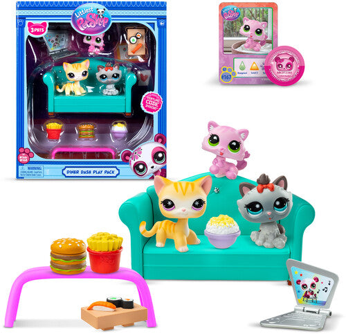 Littlest Pet Shop Diner Dash Play Pack 3 Cats 636 - Littlest Pet Shop Diner Dash Play Pack 3 Cats 636 - Collectibles