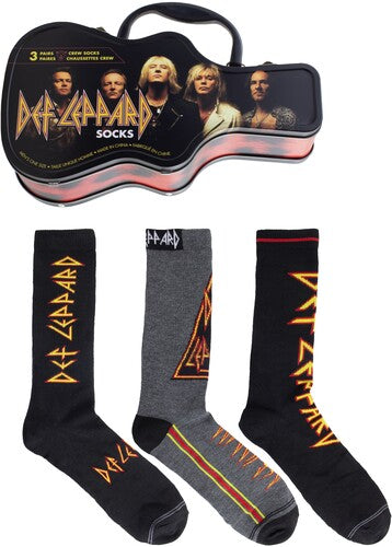 Perri's Def Leppard Socks 3 Pack Guitar Shape Tin - Perri's Def Leppard Socks 3 Pack Guitar Shape Tin - Apparel