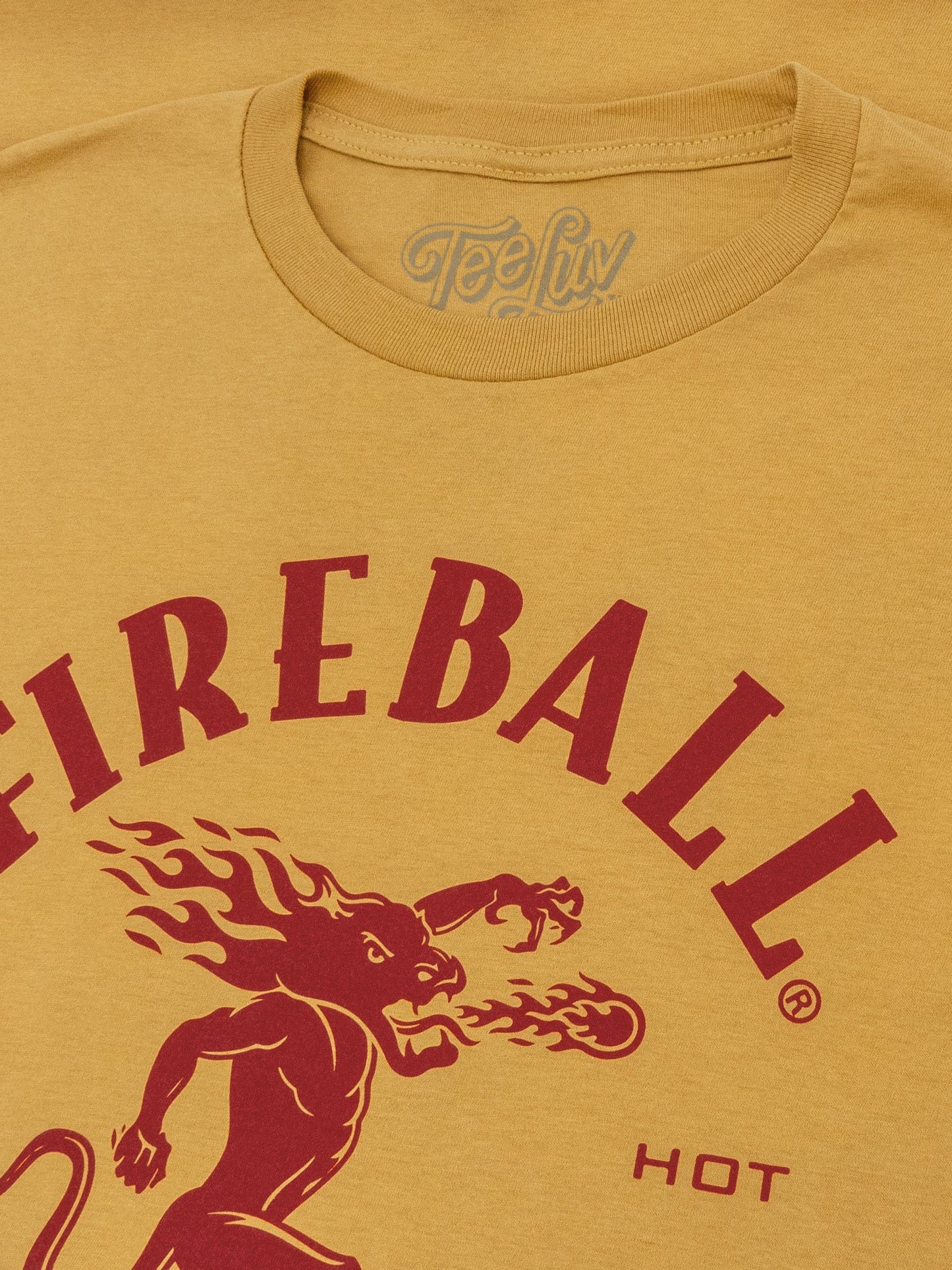 Fireball Whisky Red Hot Dragon Logo Mens T Shirt Officially Licensed Mustard Yellow
