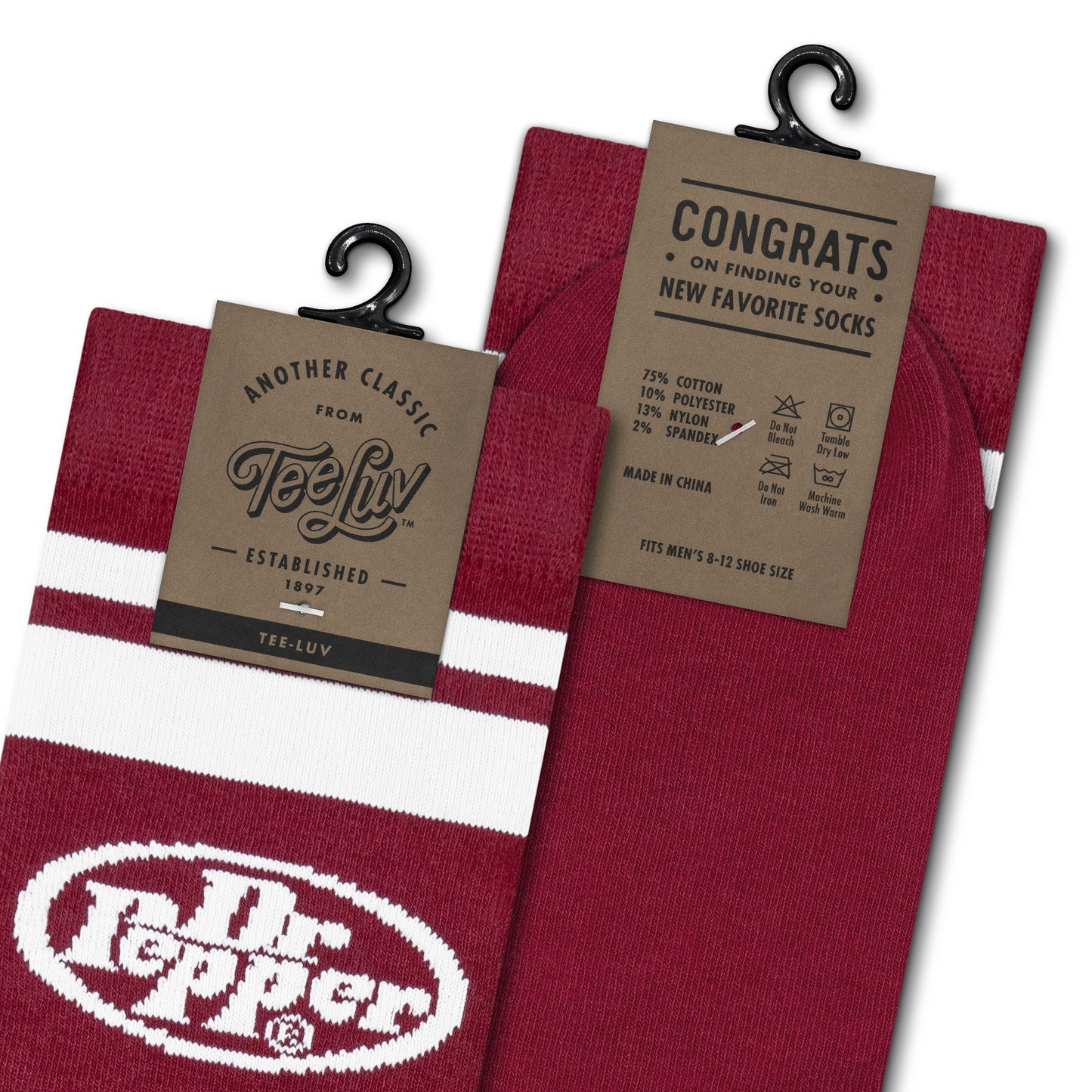 Dr Pepper Soda Logo Crew Socks Officially Licensed - Burgundy/White