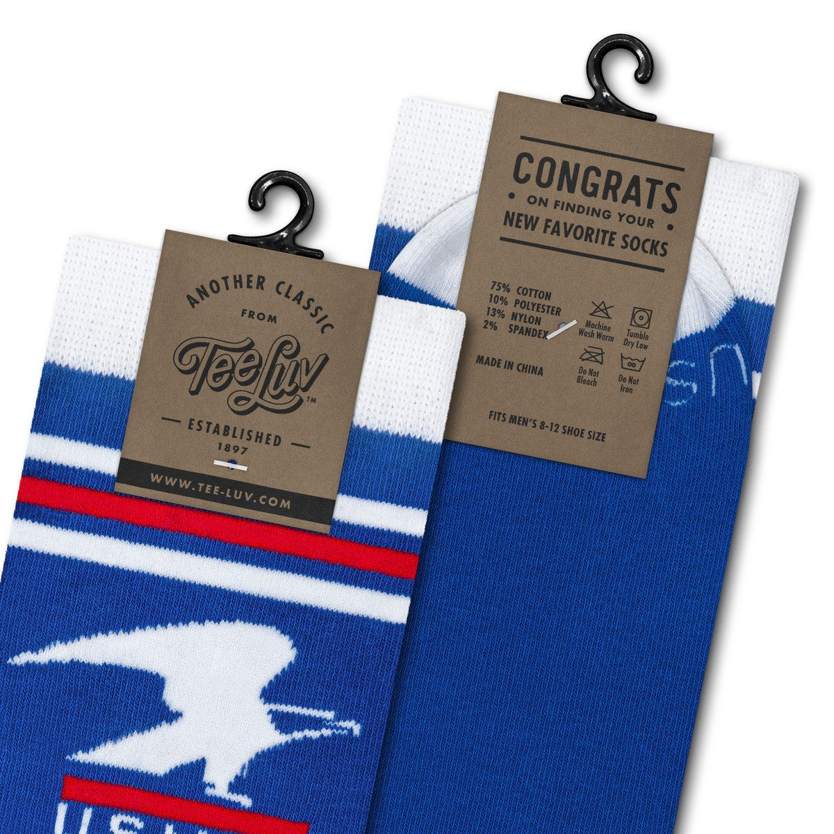 USPS U.S. Mail Standing Eagle Logo Crew Socks Officially Licensed - Blue/White