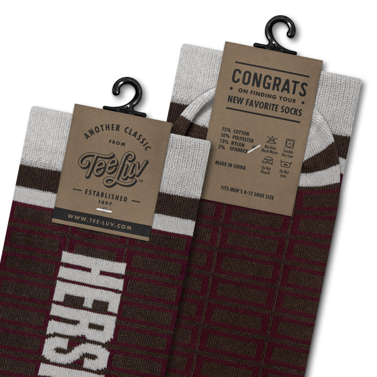Hershey's Chocolate Candy Logo Grid Pattern Socks Officially Licensed - Brown/Red/Gray