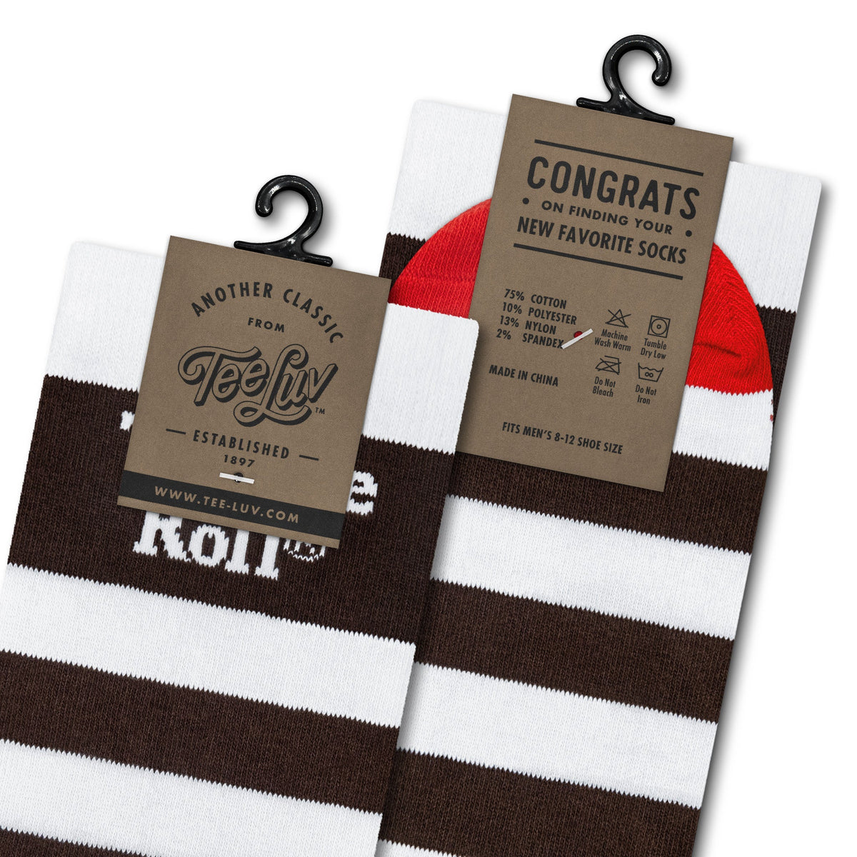 Tootsie Roll Candy Logo Crew Socks Officially Licensed - White/Brown/Red