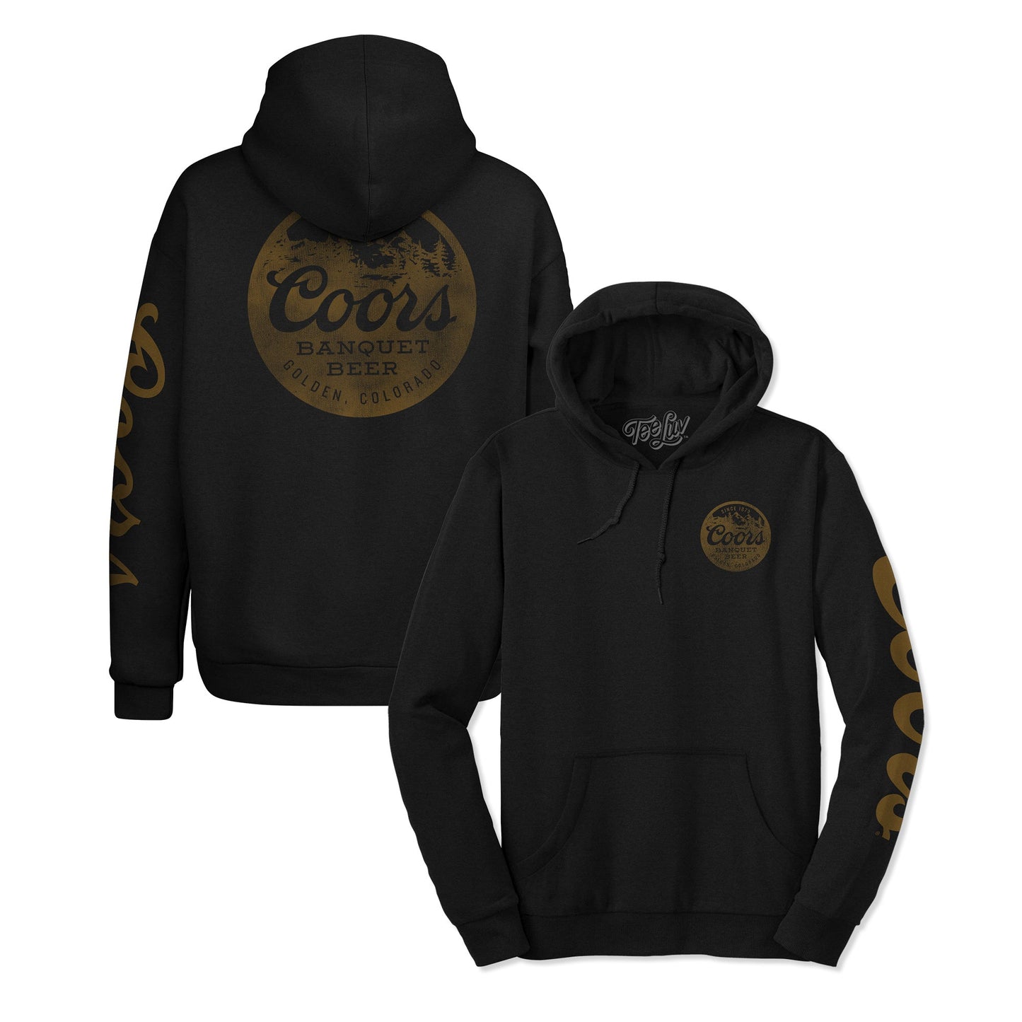 Coors Banquet Beer Double Sided with Sleeve Print Hooded Sweatshirt Hoodie Officially Licensed - Black