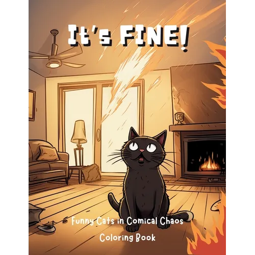 It's Fine!: Funny Cats in Comical Chaos Coloring Book For Adults