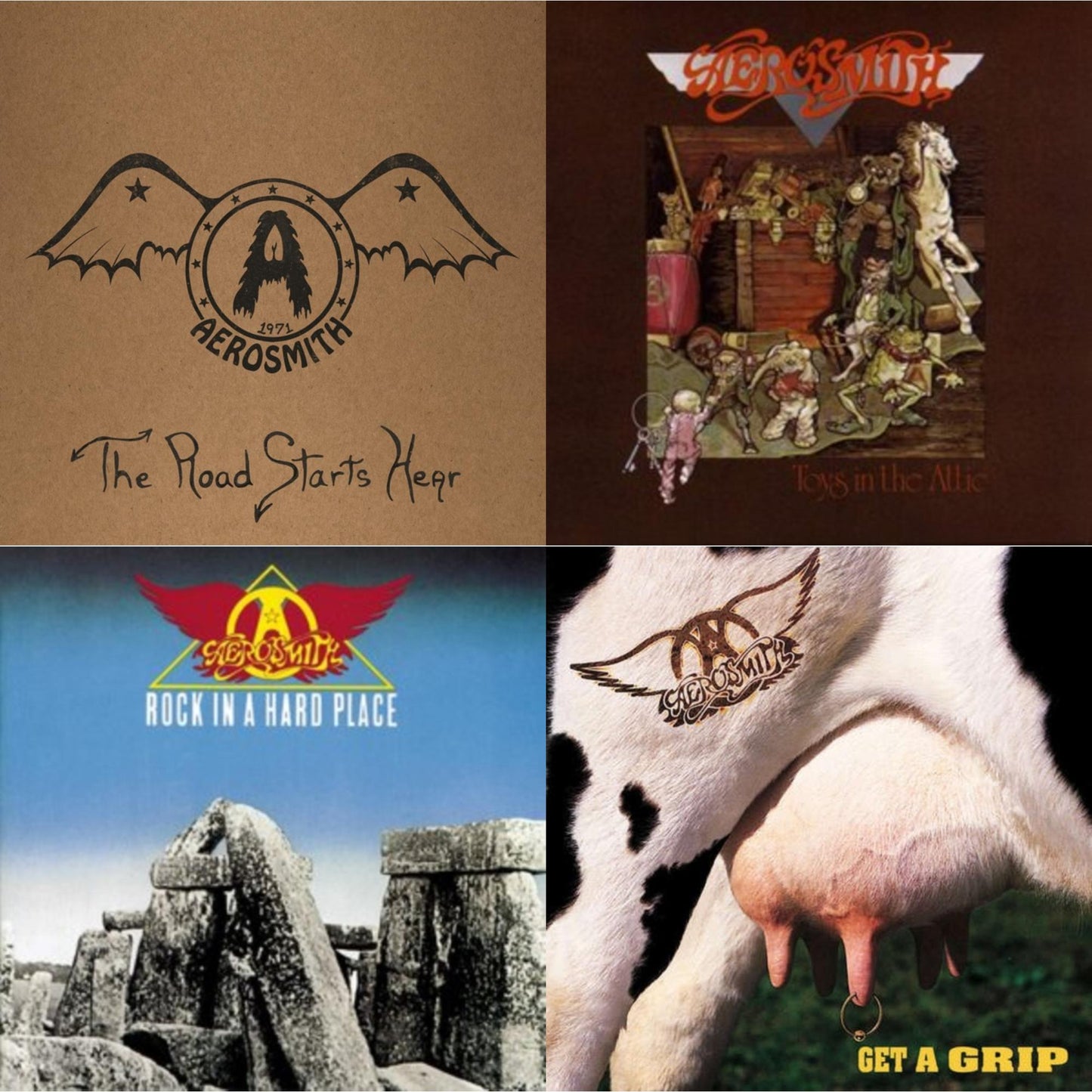 Aerosmith - 1971: The Road Starts Here & Toys In The Attic & Rock In A Hard Place & Get A Grip - LP Vinyl Bundle