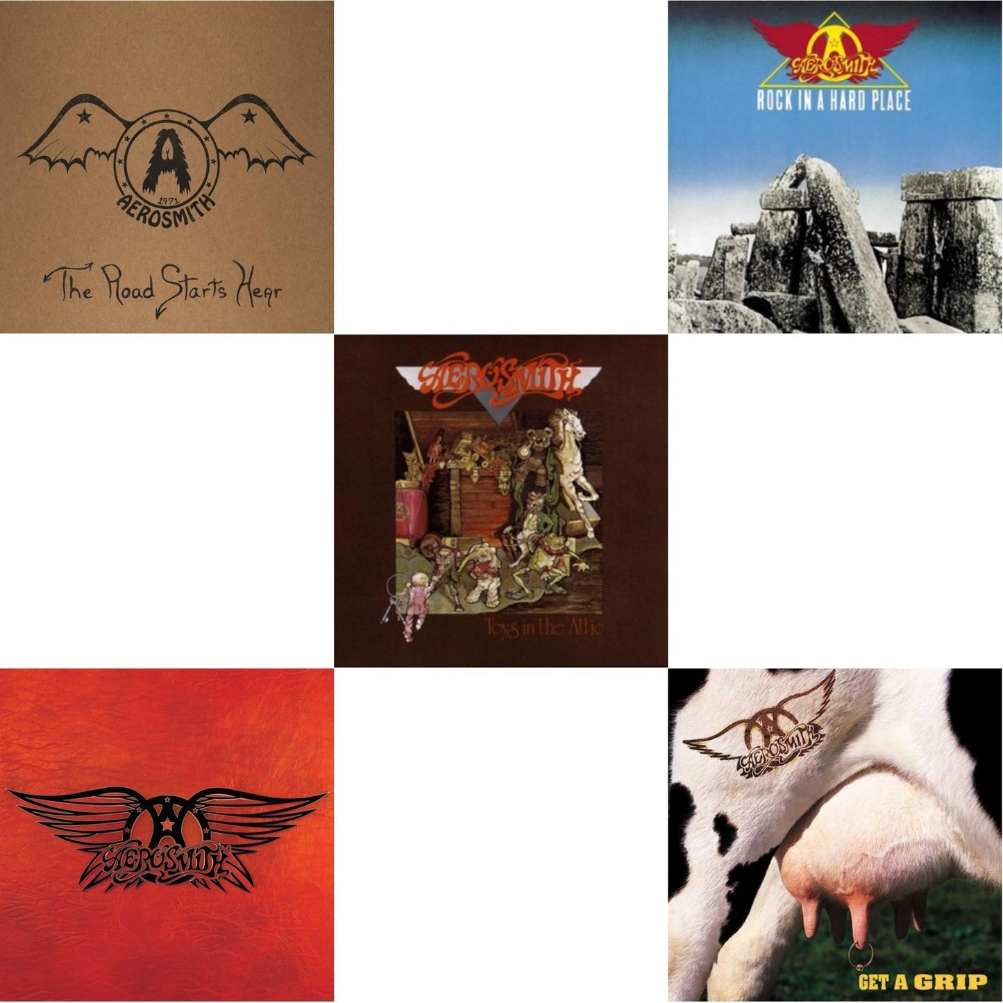 Aerosmith - 1971: The Road Starts Here & Greatest Hits & Toys In The Attic & Rock In A Hard Place & Get A Grip - LP Vinyl Bundle