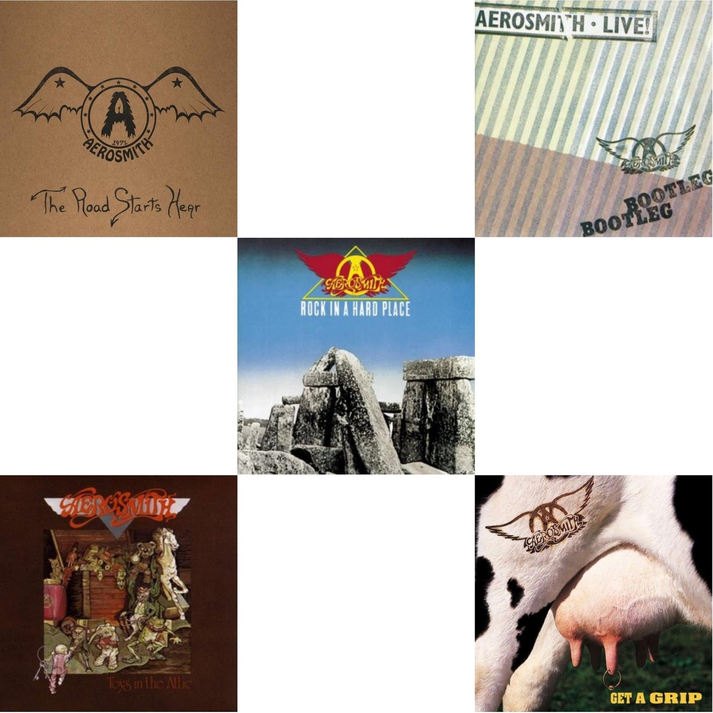 Aerosmith - 1971: The Road Starts Here & Toys In The Attic & Rock In A Hard Place & Live! Bootleg (2LP) & Get A Grip