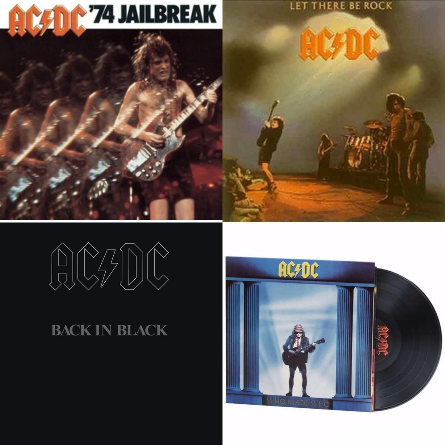 Ac/Dc - 74 Jailbreak (180G) & Let There Be Rock (180G) & Back In Black (180G) & Who Made Who (180G) - LP Vinyl Bundle