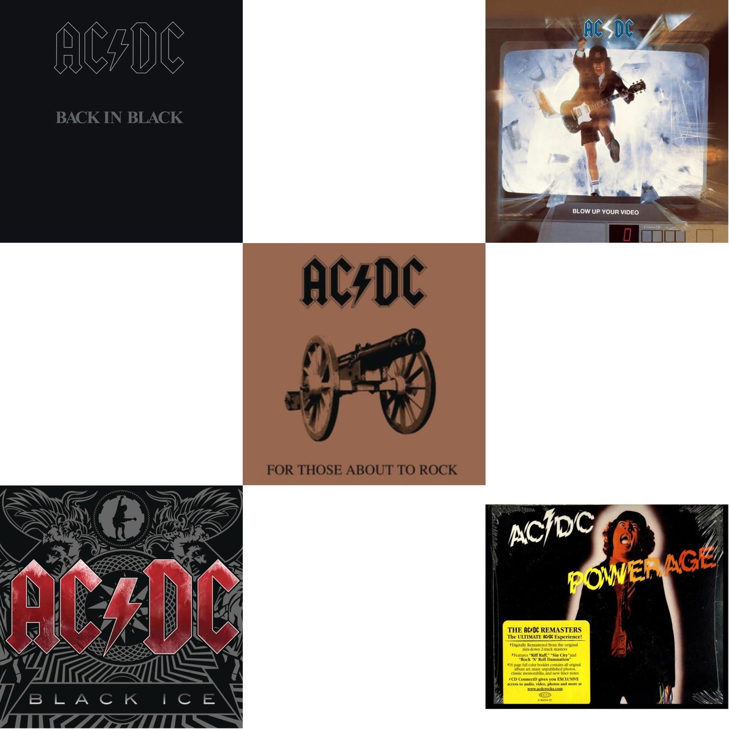 Ac/Dc - Powerage & Back In Black & For Those About To Rock & Black Ice & Blow Up Your Video - CD Bundle