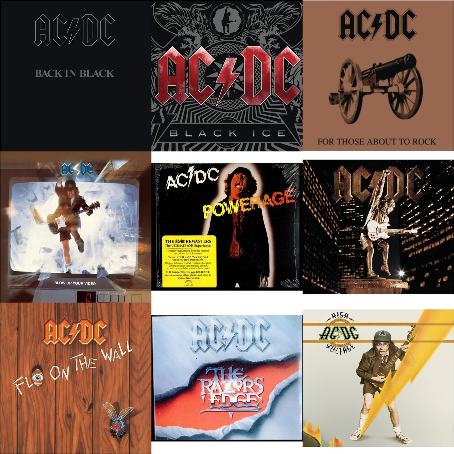 Ac/Dc - High Voltage & Powerage & Back In Black & For Those About To Rock & Razor's Edge & Black Ice & Stiff Upper Lip & Blow Up Your Video & Fly On The Wall - CD Bundle