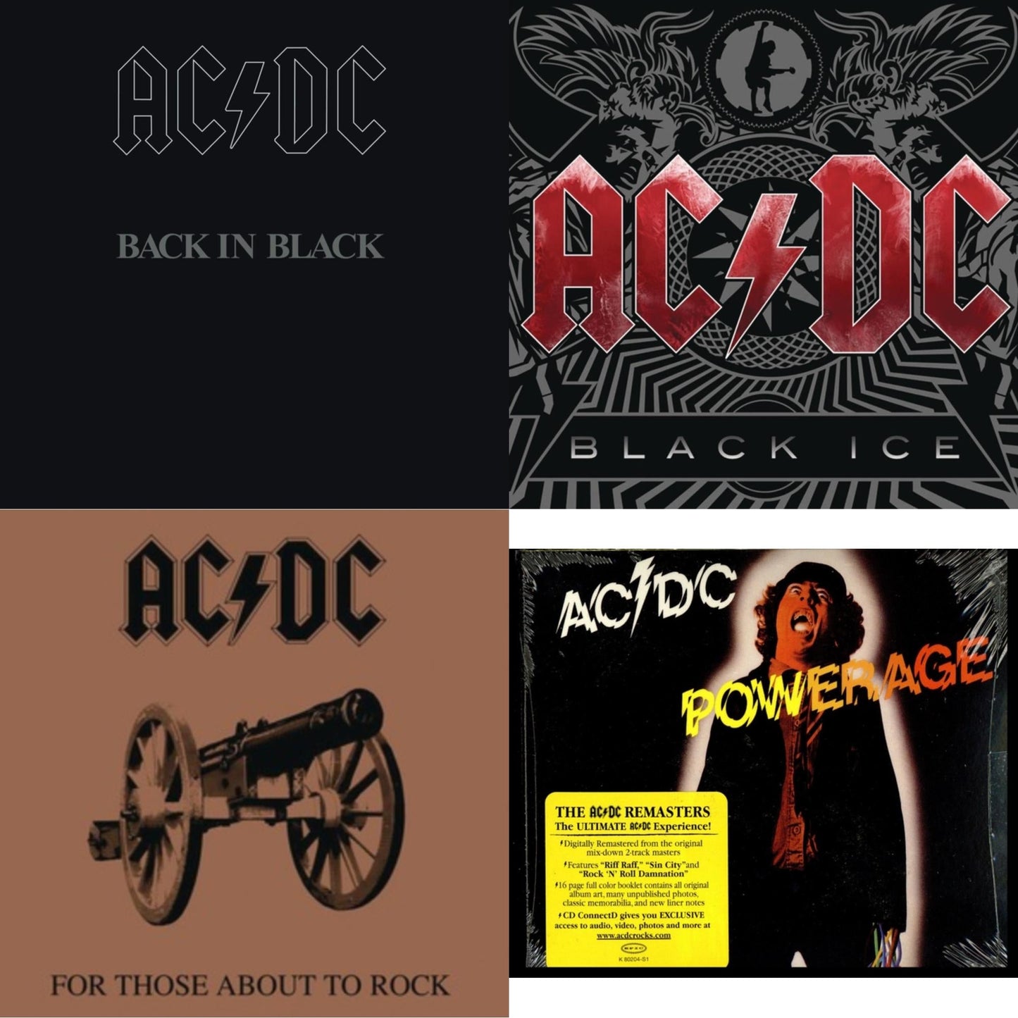 Ac/Dc - Powerage & Back In Black & For Those About To Rock & Black Ice - CD Bundle