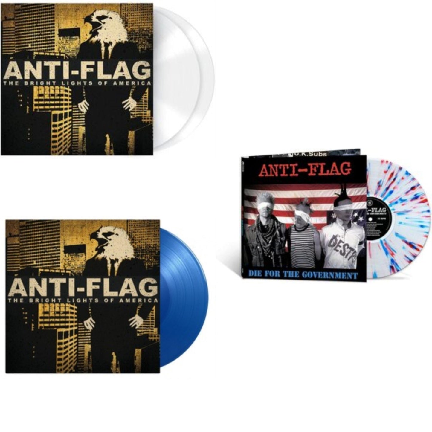 Anti-Flag - Bright Lights Of America (2LP/180G/Solid White Vinyl) & Bright Lights Of America (2LP/180G/Blue Vinyl) & Die For The Government (Red White & Blue Splatter LP Vinyl)