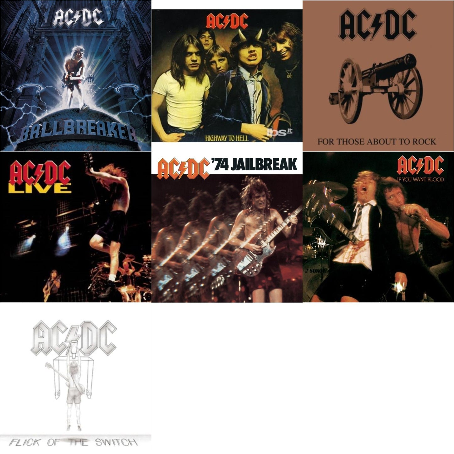 Ac/Dc - 74 Jailbreak & If You Want Blood You've Got It & Highway To Hell & For Those About To Rock & Flick Of The Switch & Live & Ballbreaker - CD Bundle