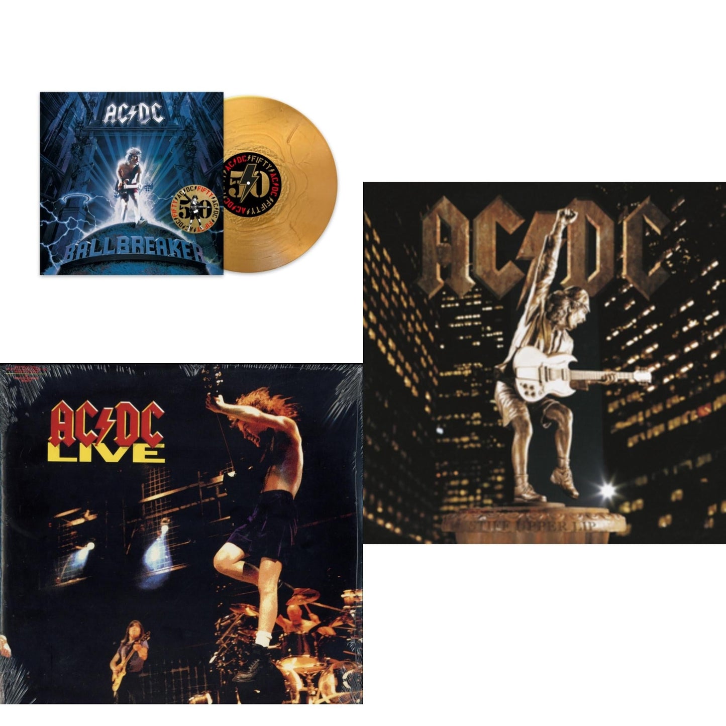 Ac/Dc - Ballbreaker (50Th Anniversary/Gold Color LP Vinyl) & Live (2LP/180G) & Stiff Upper Lip (180G)