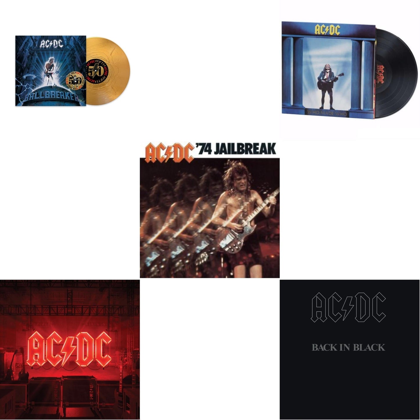 Ac/Dc - Power Up (180G/Gatefold Jacket/Inner Sleeve) & Ballbreaker (50Th Anniversary/Gold Color LP Vinyl) & 74 Jailbreak (180G) & Back In Black (180G) & Who Made Who (180G)