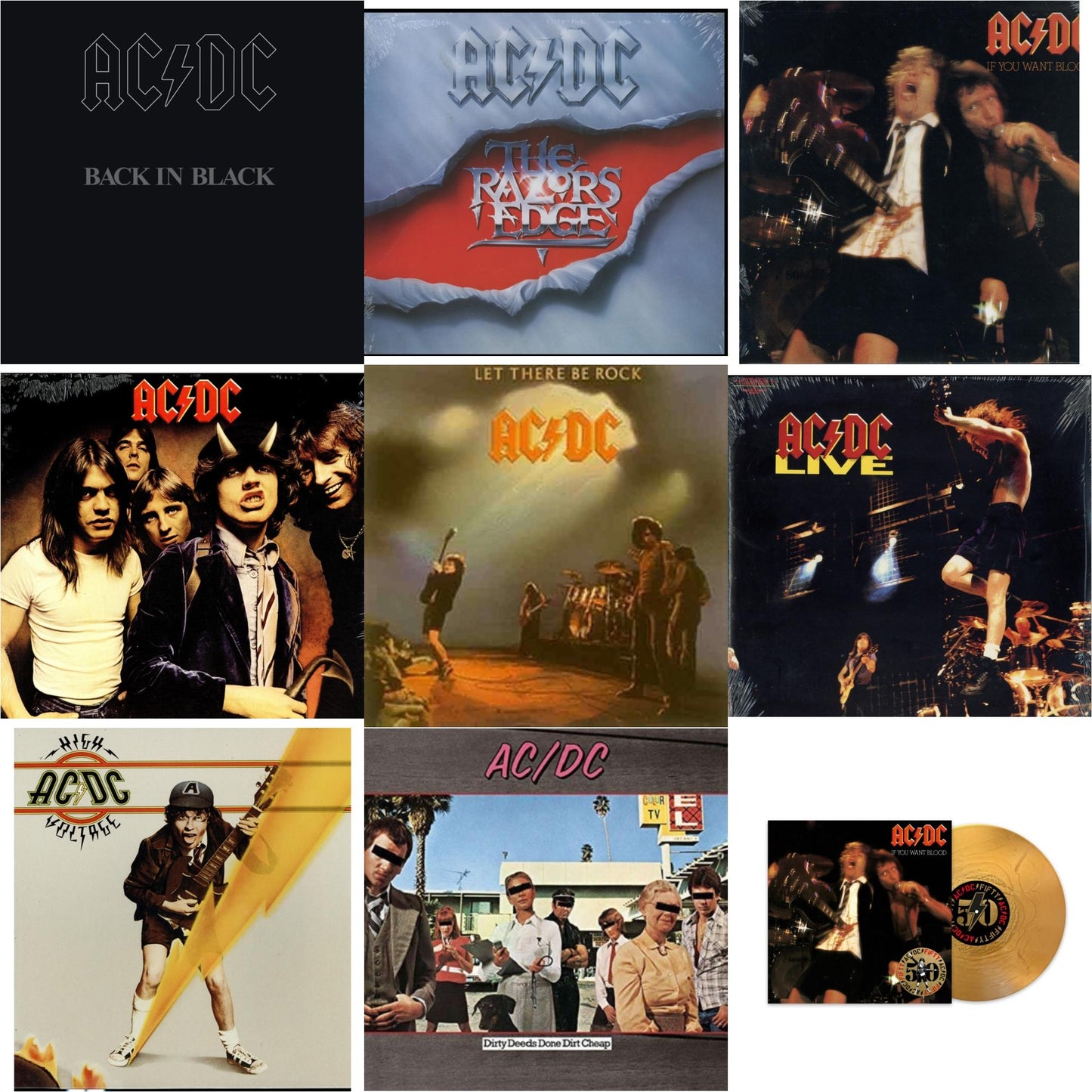 Ac/Dc - Back In Black (180G) & Razor’S Edge (180G) & If You Want Blood You've Got It (180G) & Highway To Hell (180G) & Let There Be Rock (180G) & Live (2LP/180G) & High Voltage (180G) & Dirty Deeds Done Dirt Cheap (180G) & If You Want Blood You’Ve