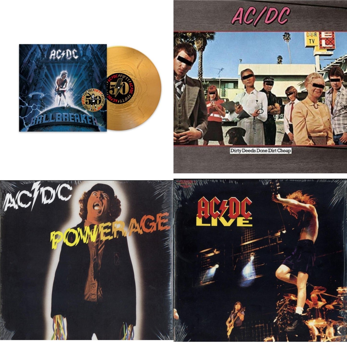 Ac/Dc - Ballbreaker (50Th Anniversary/Gold Color LP Vinyl) & Dirty Deeds Done Dirt Cheap (180G) & Powerage (180G) & Live (2LP/180G)
