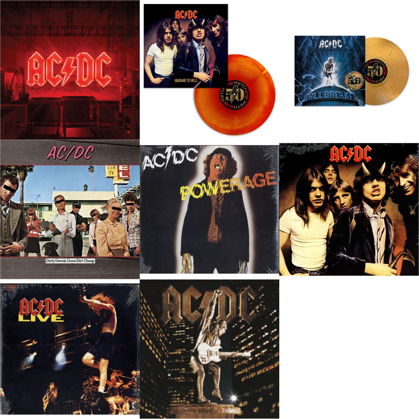 Ac/Dc - Power Up (180G/Gatefold Jacket/Inner Sleeve) & Highway To Hell (Orange Blend LP Vinyl) & Ballbreaker (50Th Anniversary/Gold Color LP Vinyl) & Dirty Deeds Done Dirt Cheap (180G) & Powerage (180G) & Highway To Hell (180G) & Live (2LP/180G) &