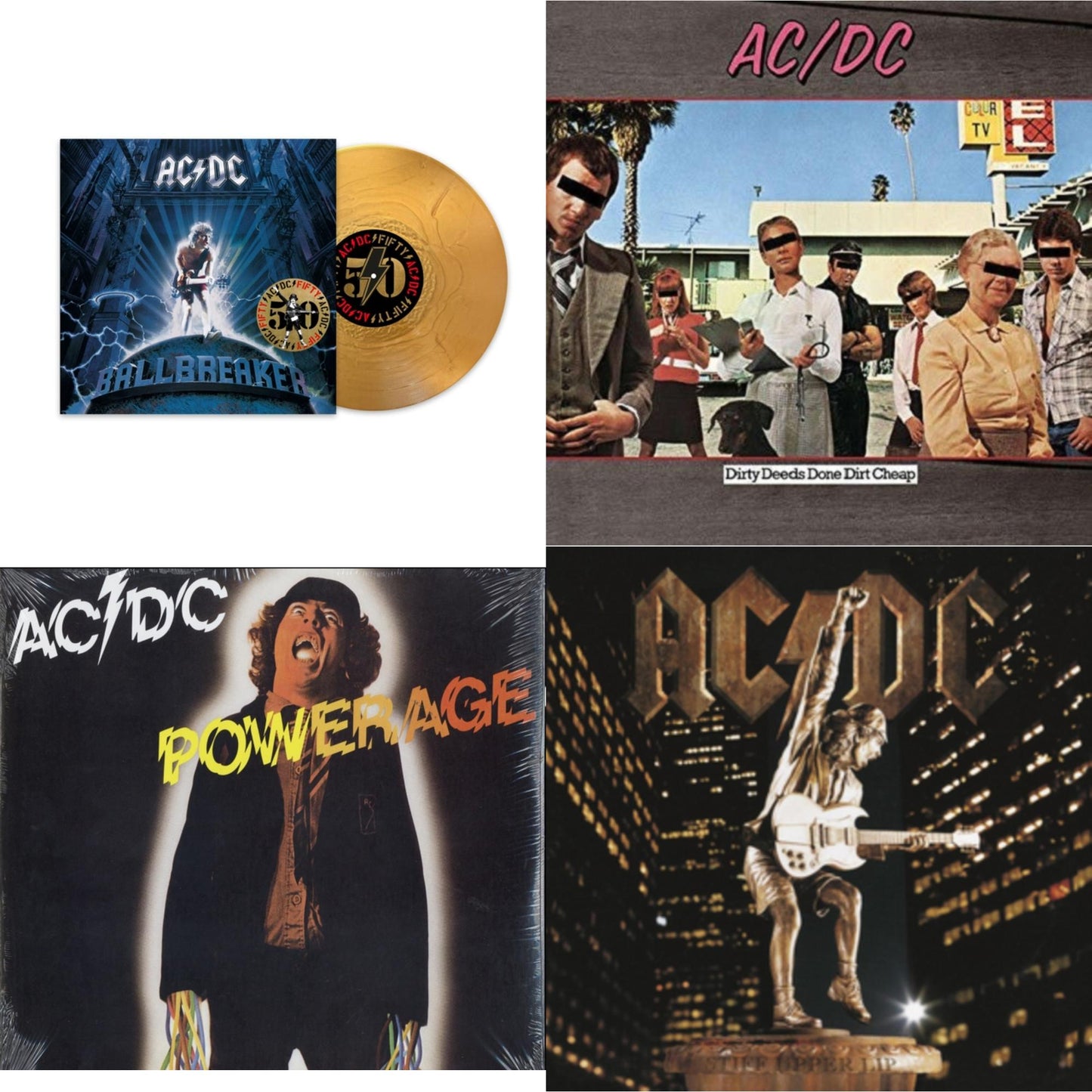 Ac/Dc - Ballbreaker (50Th Anniversary/Gold Color LP Vinyl) & Dirty Deeds Done Dirt Cheap (180G) & Powerage (180G) & Stiff Upper Lip (180G)