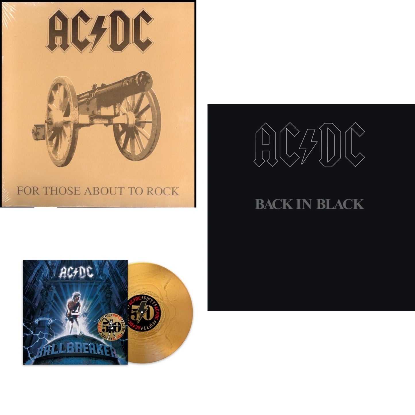 Ac/Dc - Ballbreaker (50Th Anniversary/Gold Color LP Vinyl) & Back In Black (180G) & For Those About To Rock (180G)