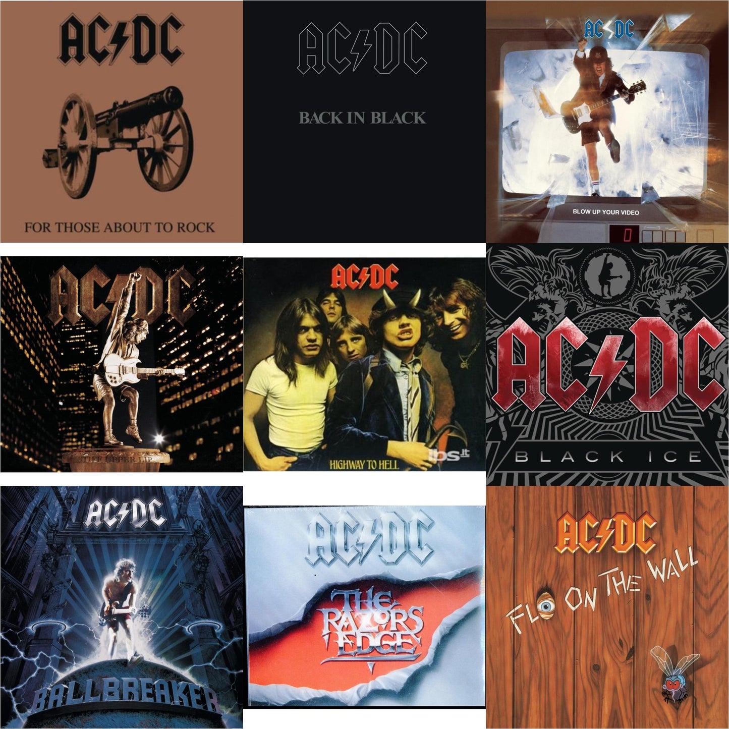 Ac/Dc - Highway To Hell & Back In Black & For Those About To Rock & Razor's Edge & Black Ice & Ballbreaker & Stiff Upper Lip & Blow Up Your Video & Fly On The Wall - CD Bundle
