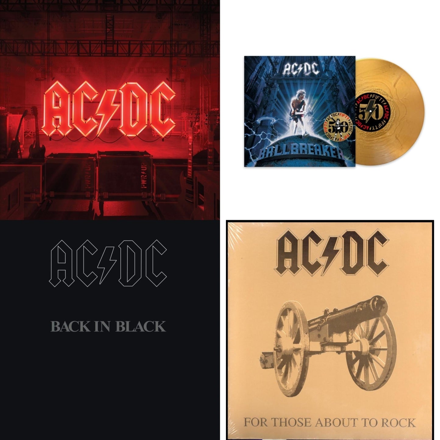 Ac/Dc - Power Up (180G/Gatefold Jacket/Inner Sleeve) & Ballbreaker (50Th Anniversary/Gold Color LP Vinyl) & Back In Black (180G) & For Those About To Rock (180G)
