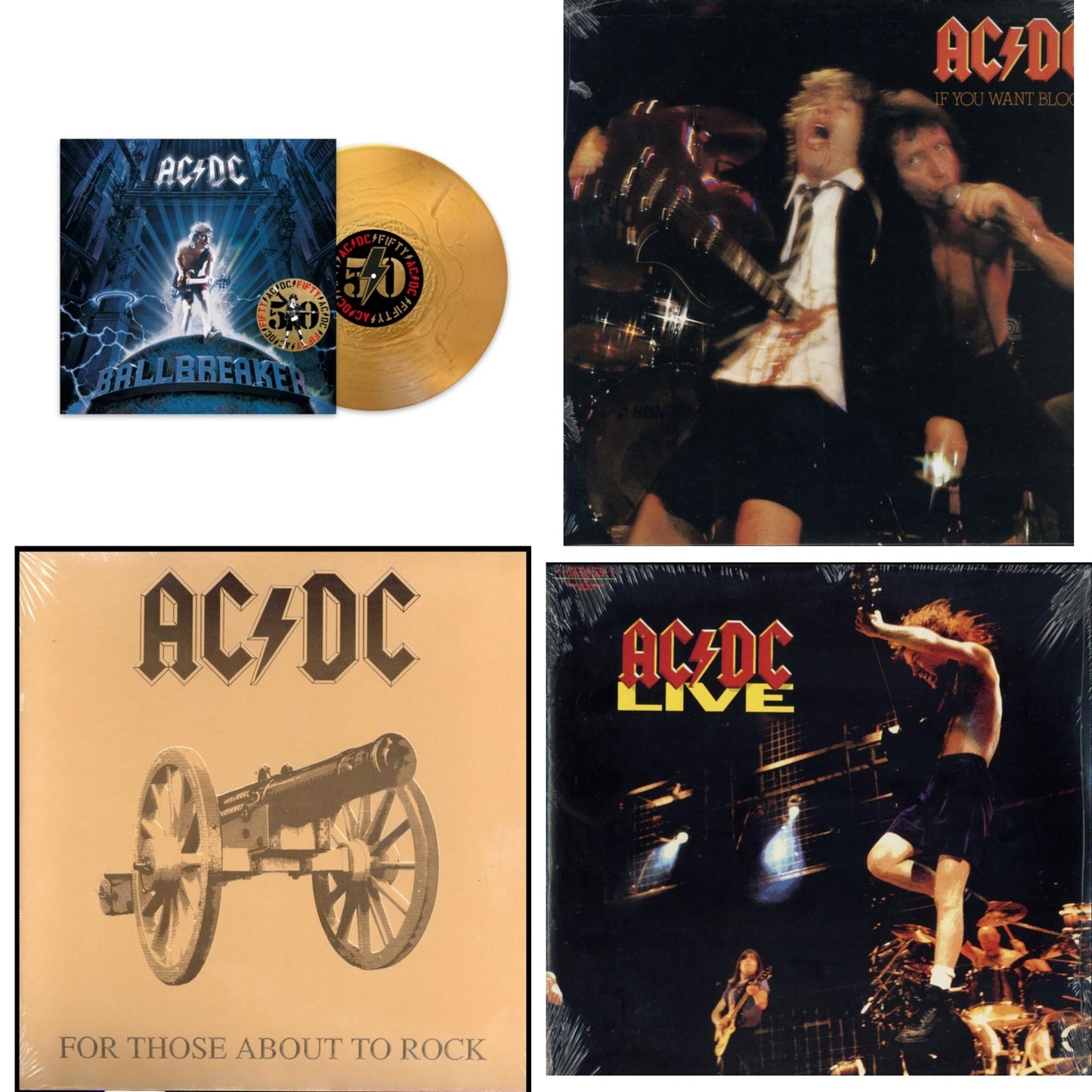Ac/Dc - Ballbreaker (50Th Anniversary/Gold Color LP Vinyl) & If You Want Blood You've Got It (180G) & For Those About To Rock (180G) & Live (2LP/180G)