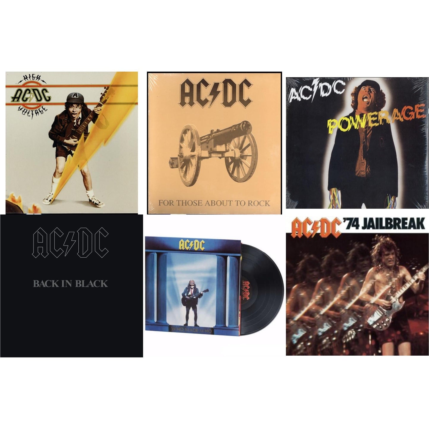 Ac/Dc - 74 Jailbreak (180G) & High Voltage (180G) & Powerage (180G) & Back In Black (180G) & For Those About To Rock (180G) & Who Made Who (180G) - LP Vinyl Bundle