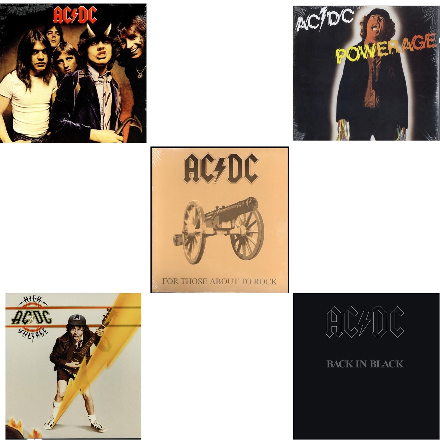 Ac/Dc - High Voltage (180G) & Powerage (180G) & Highway To Hell (180G) & Back In Black (180G) & For Those About To Rock (180G) - LP Vinyl Bundle