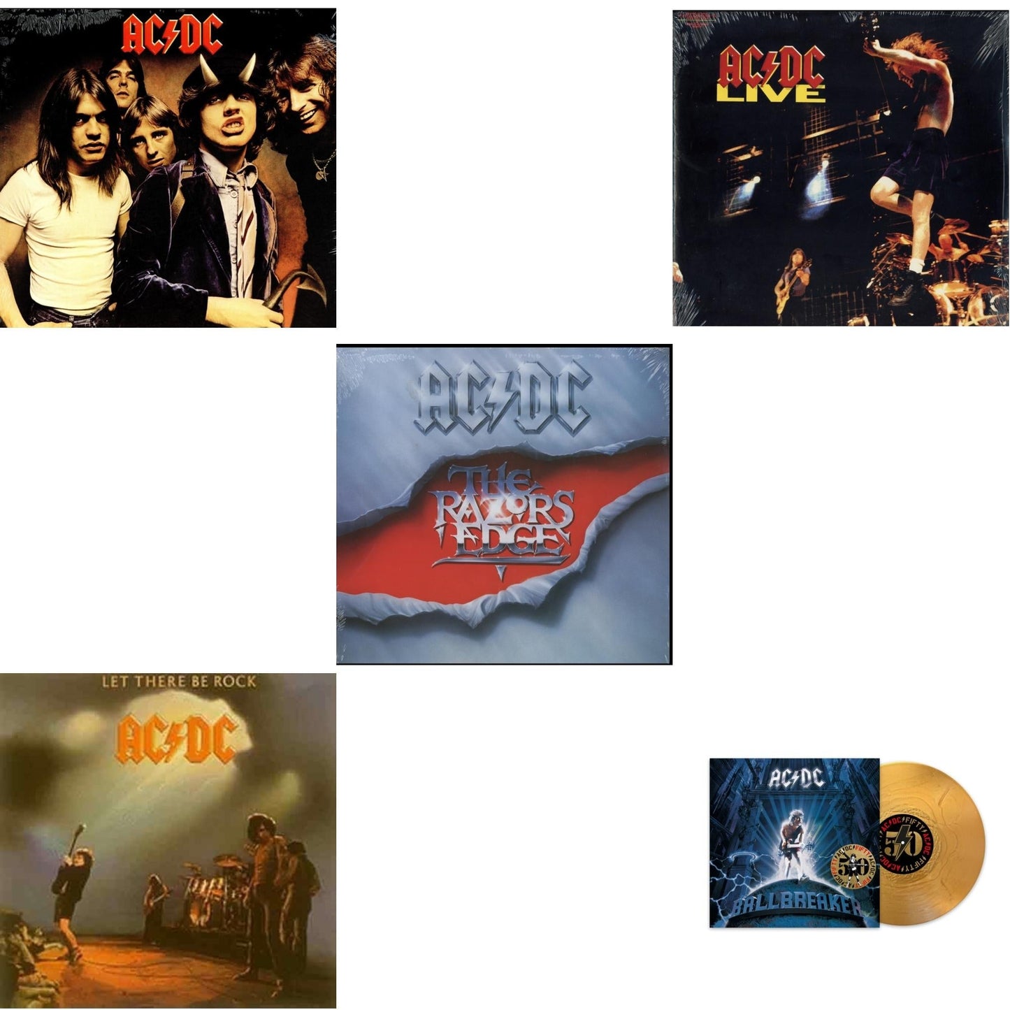 Ac/Dc - Ballbreaker (50Th Anniversary/Gold Color LP Vinyl) & Let There Be Rock (180G) & Highway To Hell (180G) & Razor’S Edge (180G) & Live (2LP/180G)