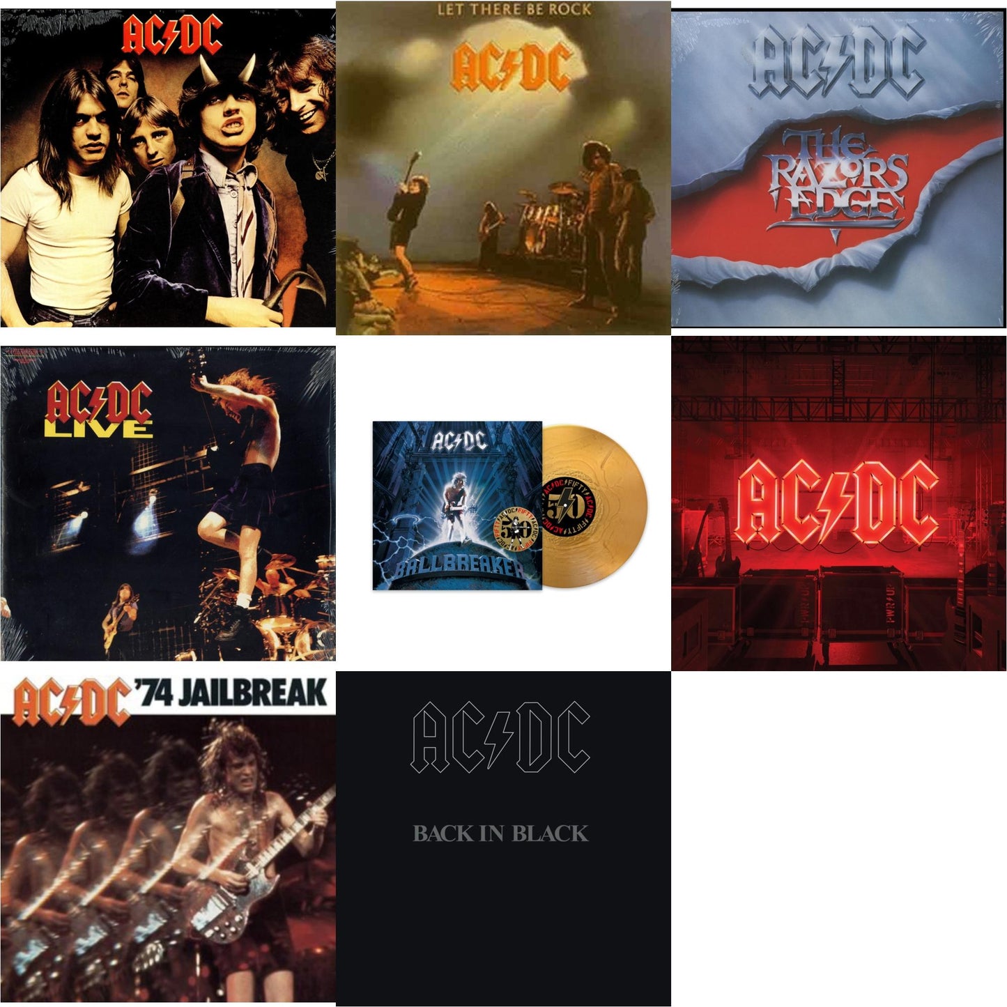 Ac/Dc - Power Up (180G/Gatefold Jacket/Inner Sleeve) & Ballbreaker (50Th Anniversary/Gold Color LP Vinyl) & 74 Jailbreak (180G) & Let There Be Rock (180G) & Highway To Hell (180G) & Back In Black (180G) & Razor’S Edge (180G) & Live (2LP/180G)