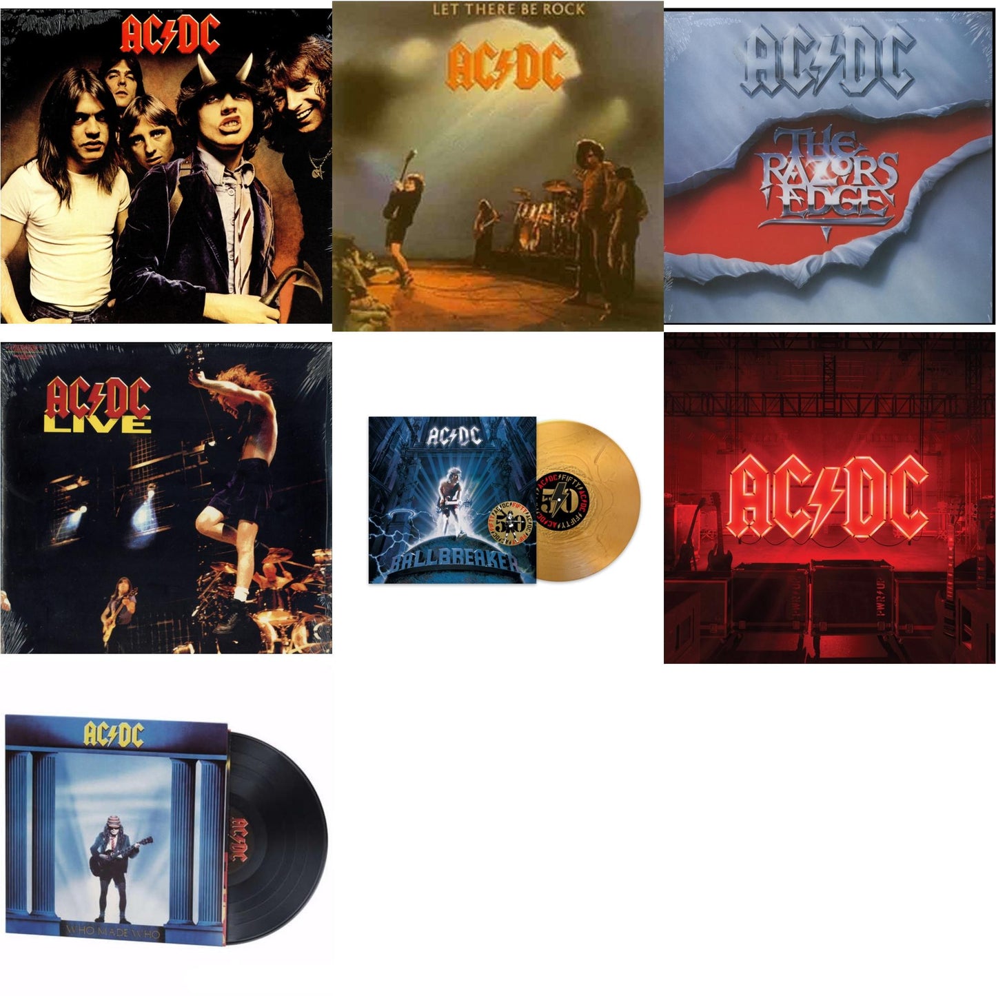 Ac/Dc - Power Up (180G/Gatefold Jacket/Inner Sleeve) & Ballbreaker (50Th Anniversary/Gold Color LP Vinyl) & Let There Be Rock (180G) & Highway To Hell (180G) & Who Made Who (180G) & Razor’S Edge (180G) & Live (2LP/180G)