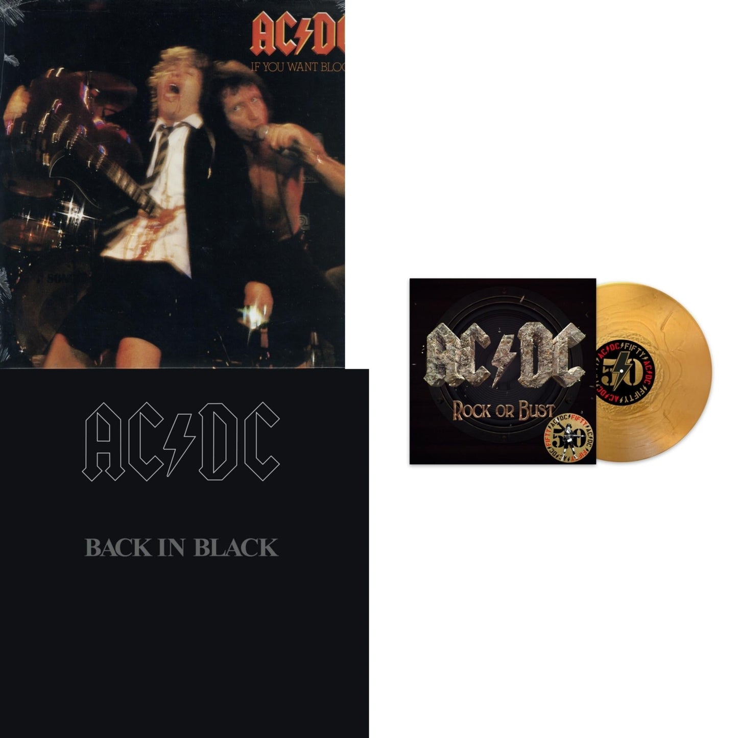 Ac/Dc - If You Want Blood You've Got It (180G) & Back In Black (180G) & Rock Or Bust (50Th Anniversary/Gold Color LP Vinyl)