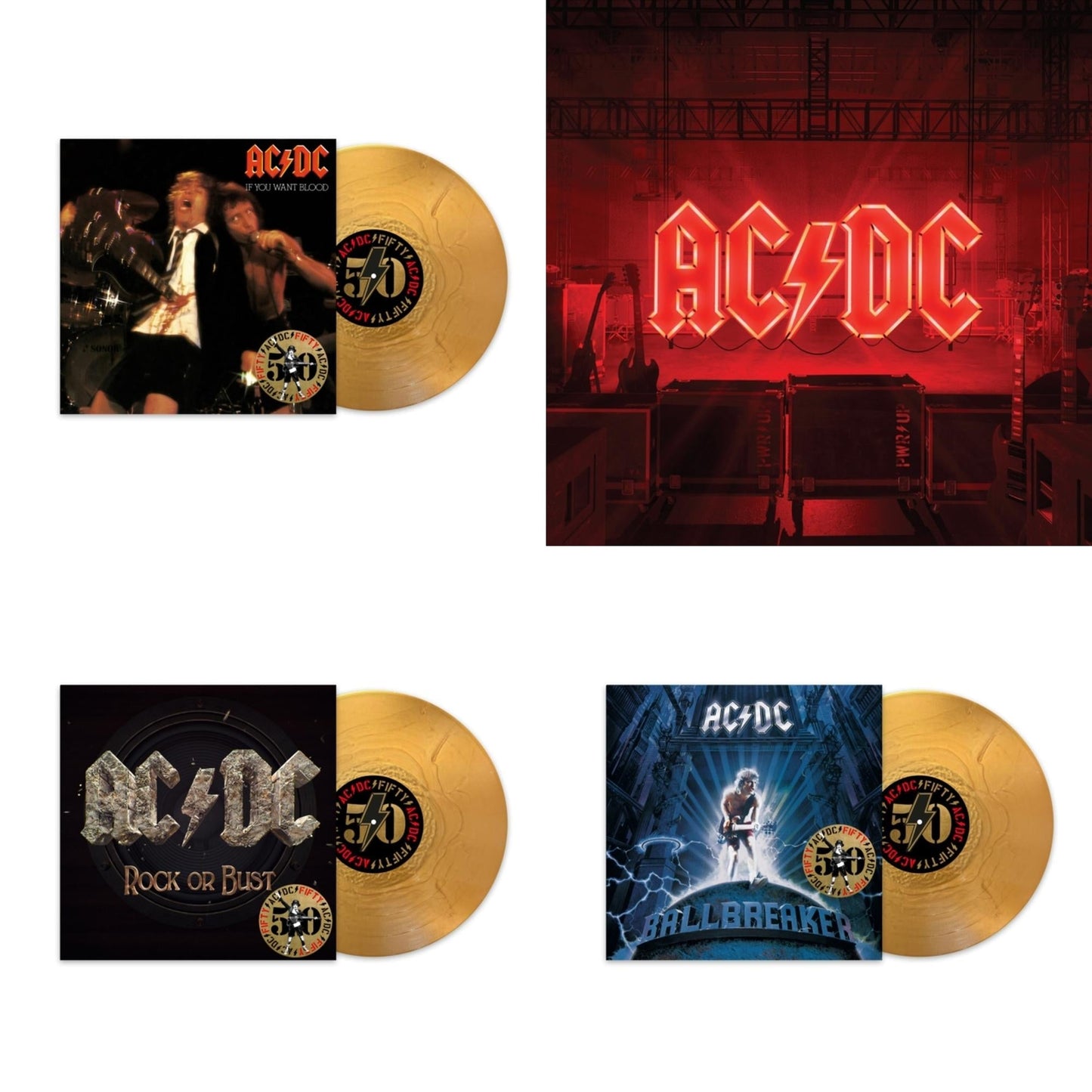 Ac/Dc - If You Want Blood You’Ve Got It (50Th Anniversary/Gold Color LP Vinyl) & Power Up (180G/Gatefold Jacket/Inner Sleeve) & Rock Or Bust (50Th Anniversary/Gold Color LP Vinyl) & Ballbreaker (50Th Anniversary/Gold Color LP Vinyl)