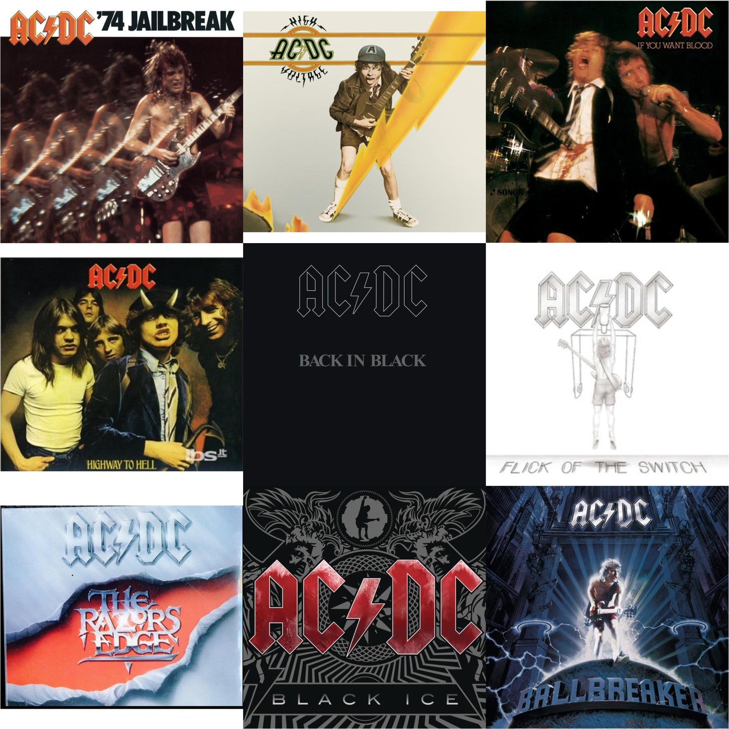 Ac/Dc - 74 Jailbreak & High Voltage & If You Want Blood You've Got It & Highway To Hell & Back In Black & Flick Of The Switch & Razor's Edge & Black Ice & Ballbreaker - CD Bundle