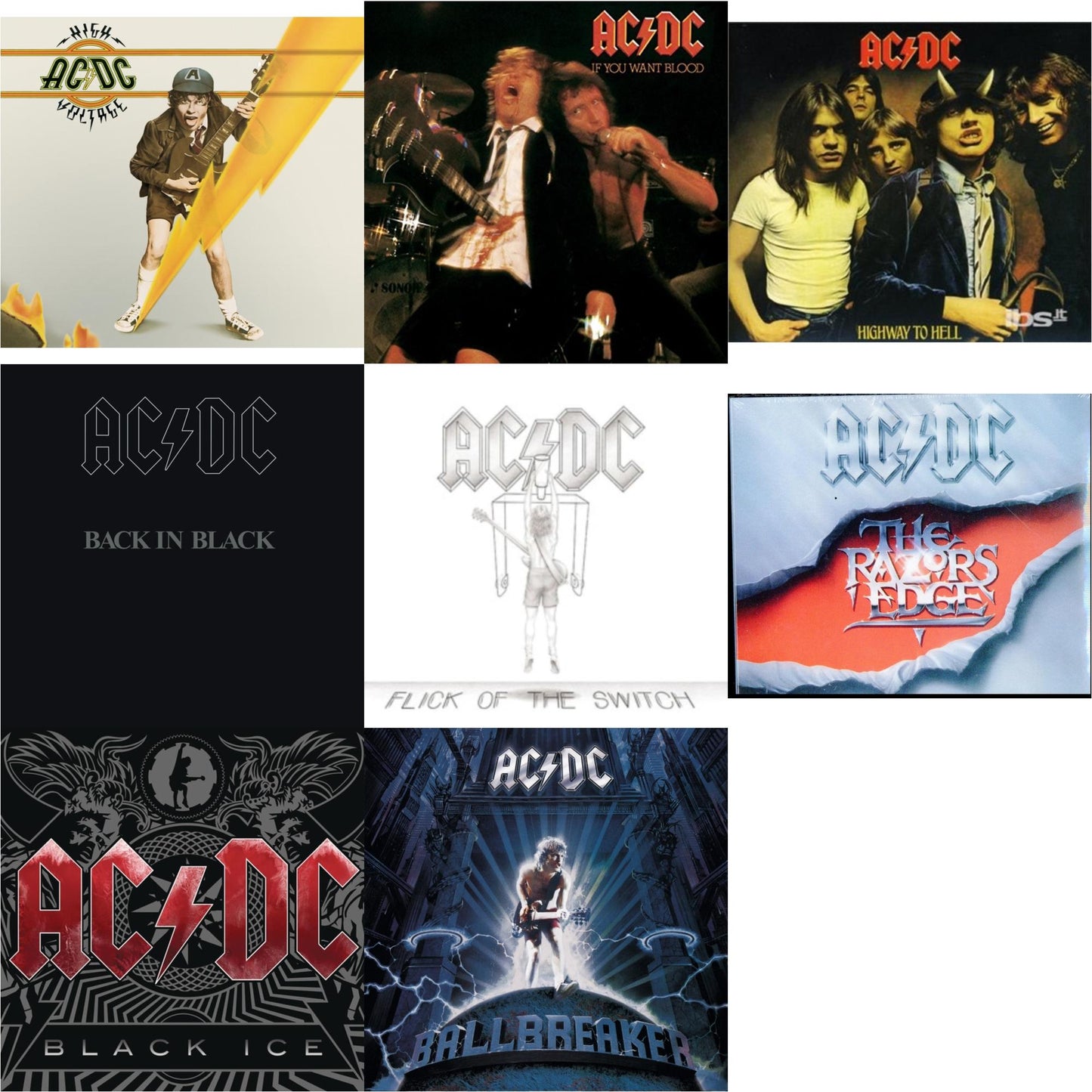 Ac/Dc - High Voltage & If You Want Blood You've Got It & Highway To Hell & Back In Black & Flick Of The Switch & Razor's Edge & Black Ice & Ballbreaker - CD Bundle