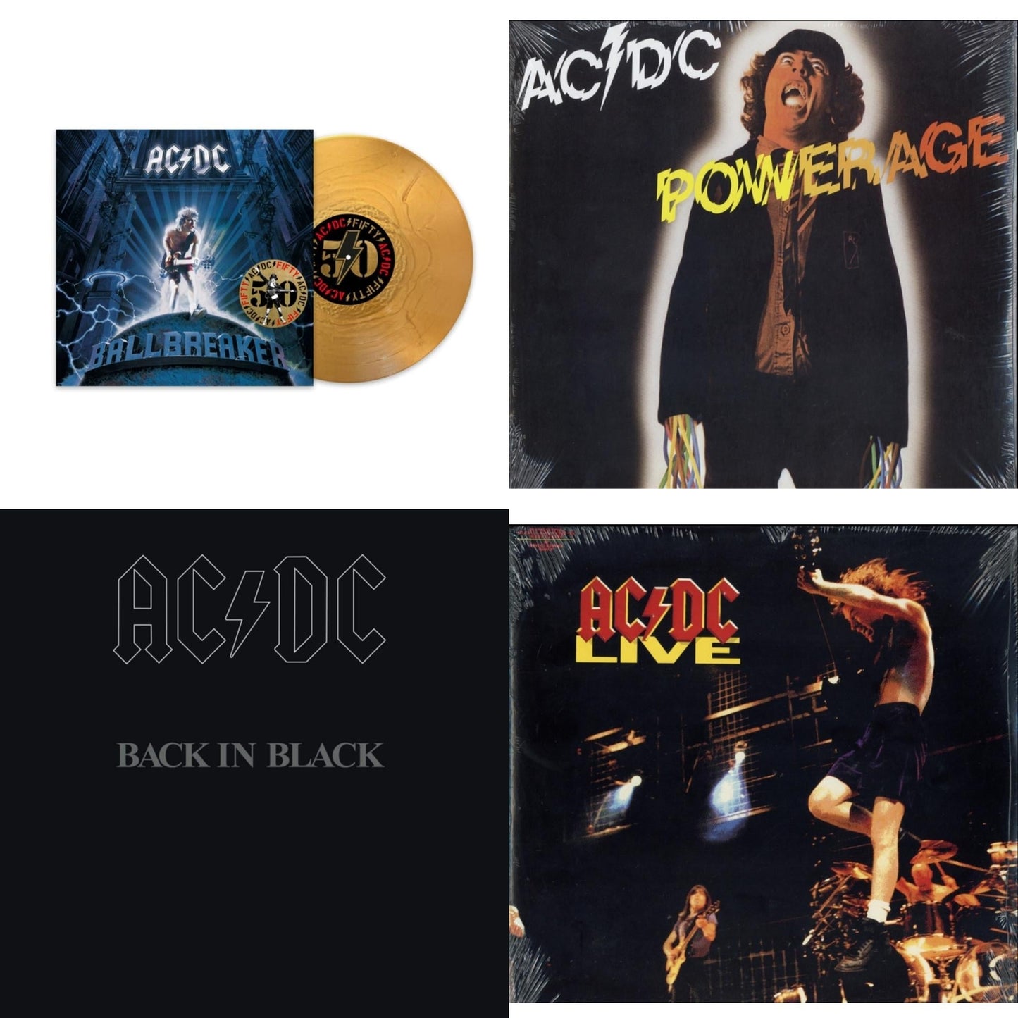 Ac/Dc - Ballbreaker (50Th Anniversary/Gold Color LP Vinyl) & Powerage (180G) & Back In Black (180G) & Live (2LP/180G)