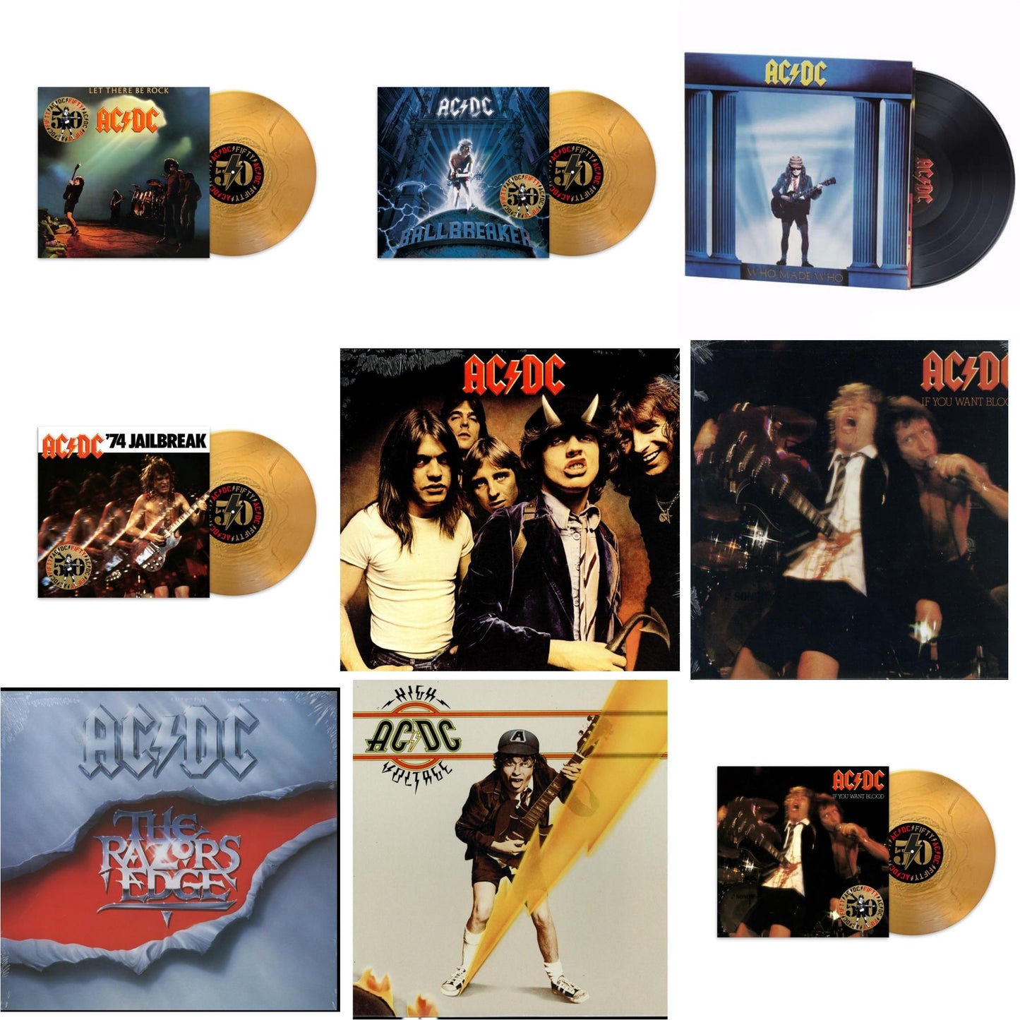 Ac/Dc - Let There Be Rock (50Th Anniversary/Gold Color LP Vinyl) & Ballbreaker (50Th Anniversary/Gold Color LP Vinyl) & Who Made Who (180G) & 74 Jailbreak (50Th Anniversary/Gold Color LP Vinyl) & Highway To Hell (180G) & If You Want Blood You've Got