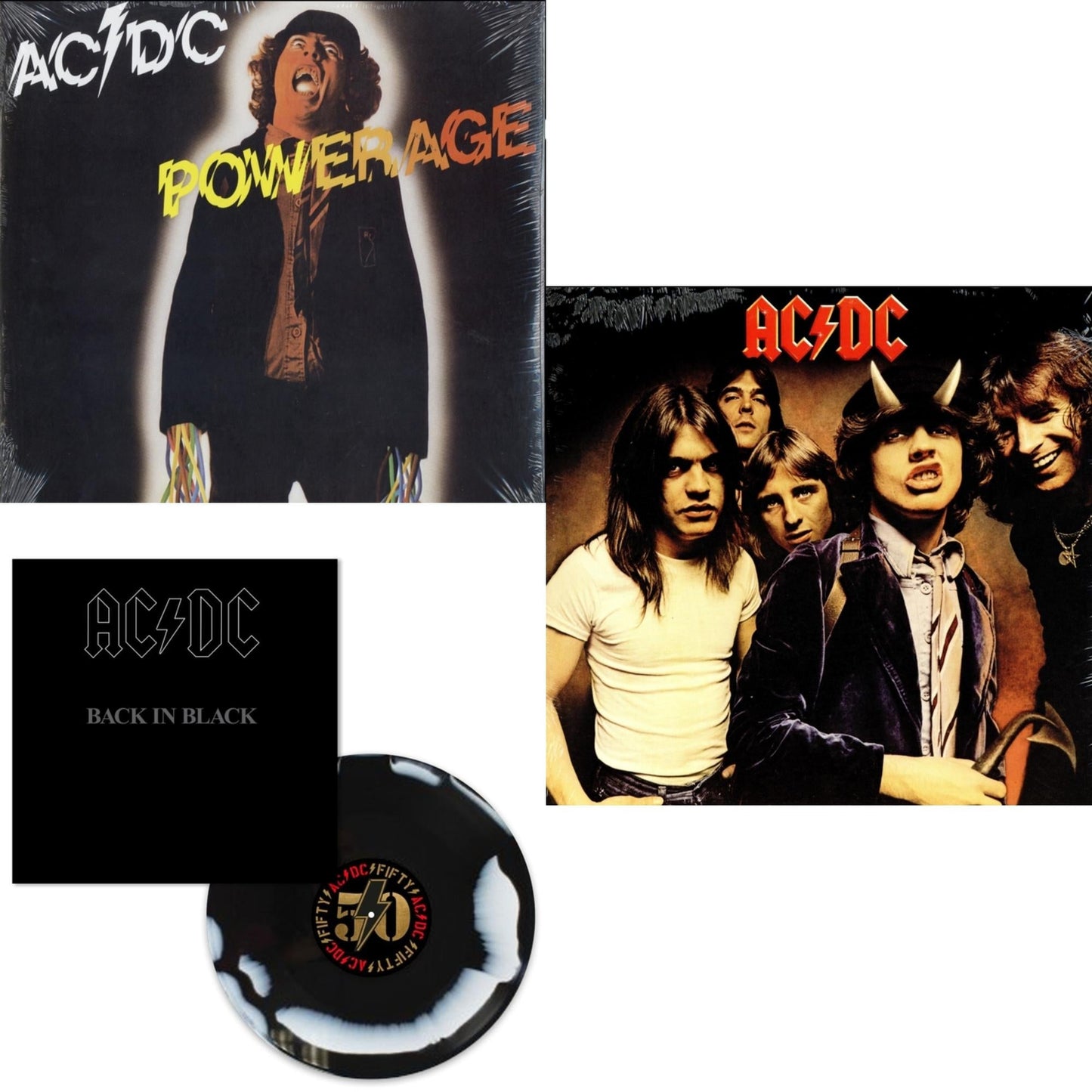 Ac/Dc - Back In Black (Black/White Blend LP Vinyl) & Powerage (180G) & Highway To Hell (180G)