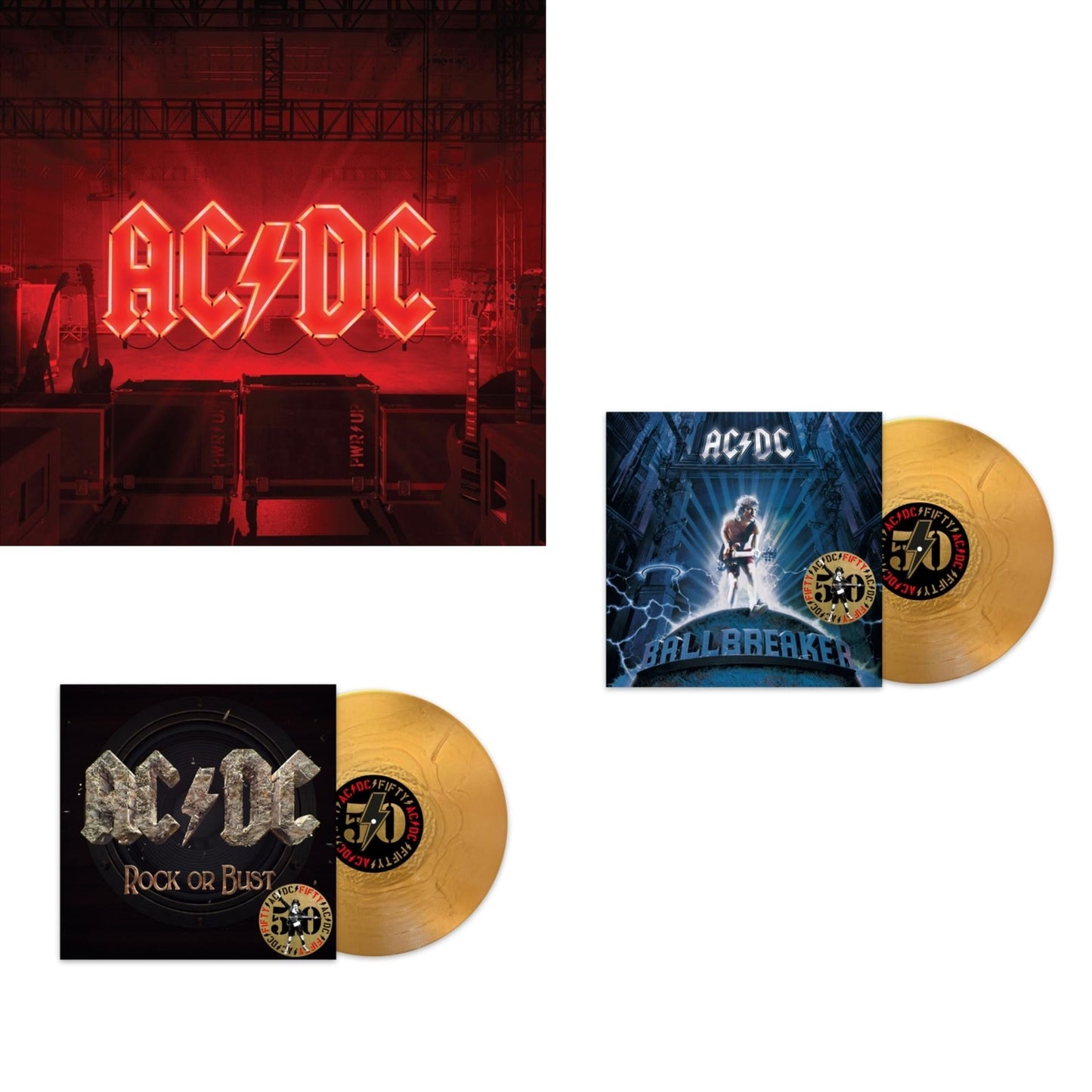 Ac/Dc - Power Up (180G/Gatefold Jacket/Inner Sleeve) & Rock Or Bust (50Th Anniversary/Gold Color LP Vinyl) & Ballbreaker (50Th Anniversary/Gold Color LP Vinyl)