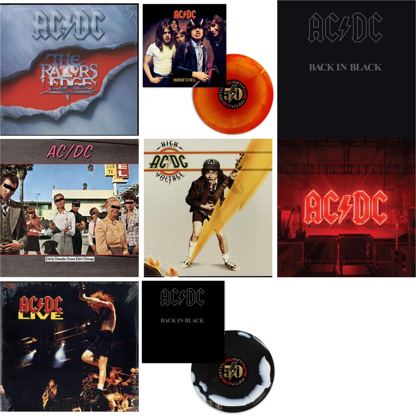 Ac/Dc - Power Up (180G/Gatefold Jacket/Inner Sleeve) & Back In Black (Black/White Blend LP Vinyl) & Highway To Hell (Orange Blend LP Vinyl) & High Voltage (180G) & Dirty Deeds Done Dirt Cheap (180G) & Back In Black (180G) & Razor’S Edge (180G) & Live
