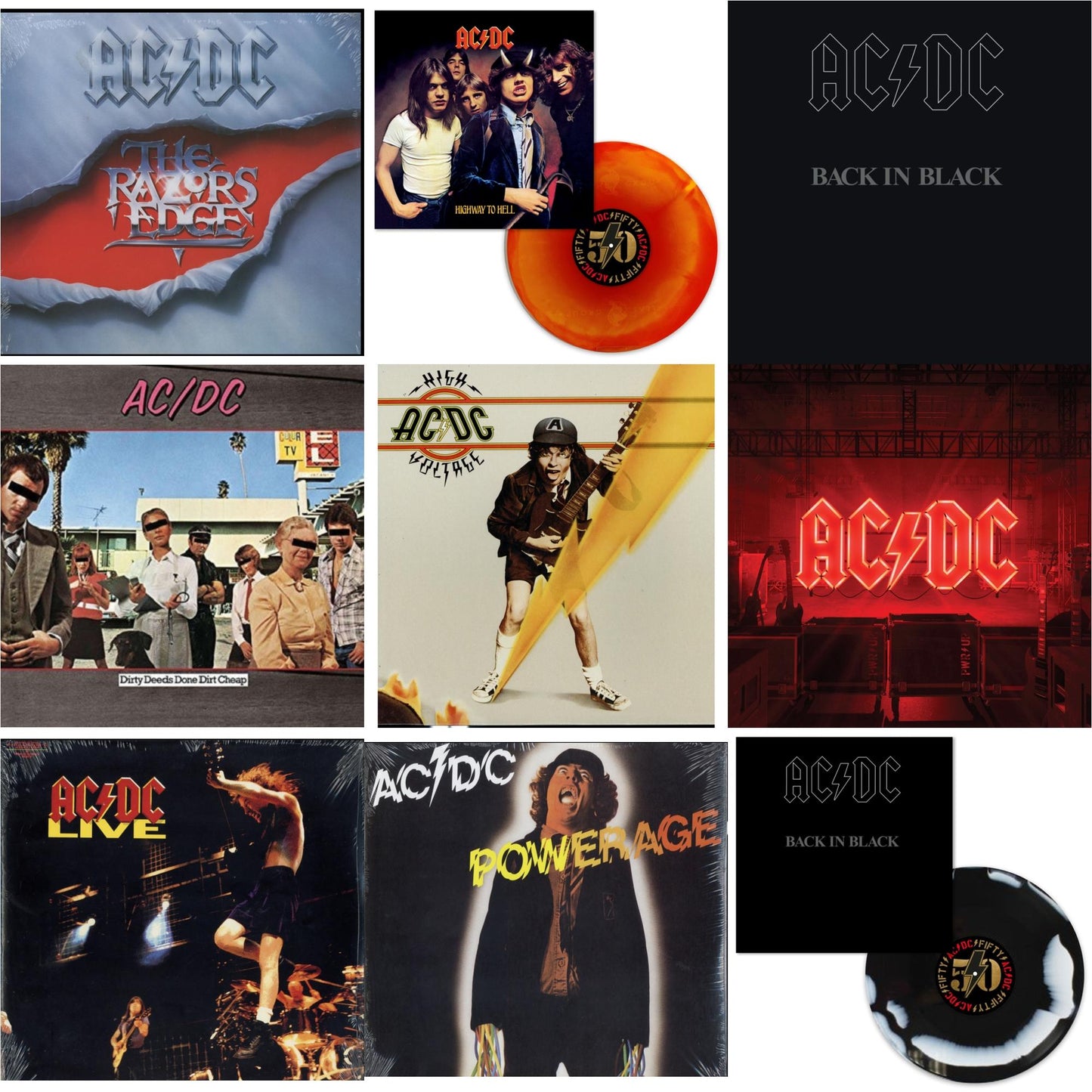 Ac/Dc - Power Up (180G/Gatefold Jacket/Inner Sleeve) & Back In Black (Black/White Blend LP Vinyl) & Highway To Hell (Orange Blend LP Vinyl) & High Voltage (180G) & Dirty Deeds Done Dirt Cheap (180G) & Powerage (180G) & Back In Black (180G) & Razor’S