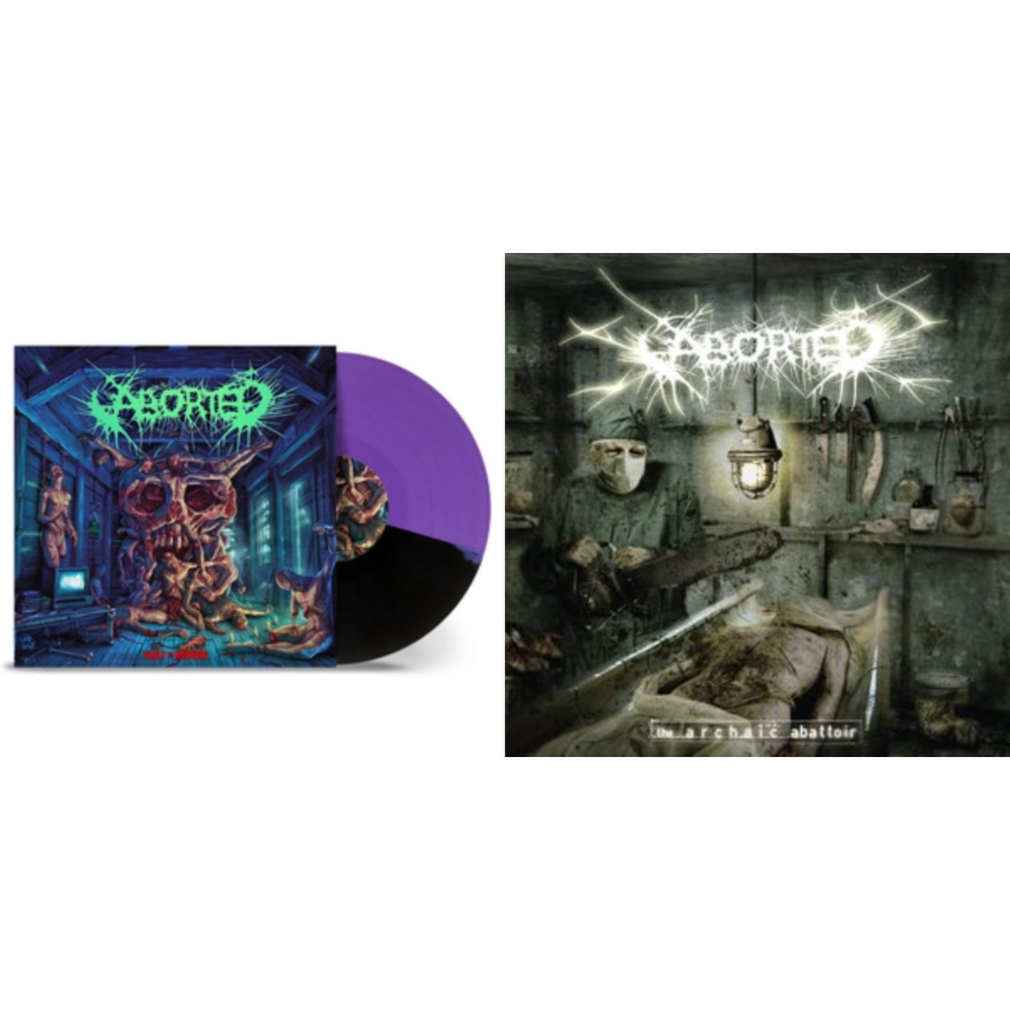 Aborted - Archaic Abattoir (Limited Edition/Red LP Vinyl) & Vault Of Horrors (Purple Black Split LP Vinyl)