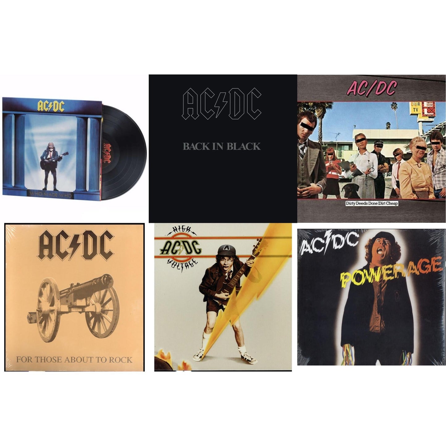 Ac/Dc - High Voltage (180G) & Dirty Deeds Done Dirt Cheap (180G) & Powerage (180G) & Back In Black (180G) & For Those About To Rock (180G) & Who Made Who (180G) - LP Vinyl Bundle
