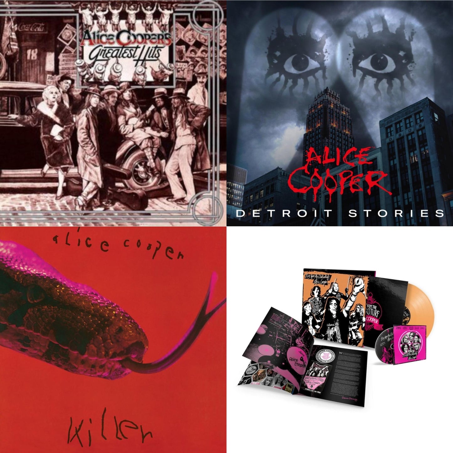 Alice Cooper - Detroit Stories (2LP) & Live From The Astroturf (Apricoot LP Vinyl/DVD) & Killer (Expanded & Remastered/3LP) & Alice Cooper's Greatest Hits (180G/Limited Anniversary Edition)