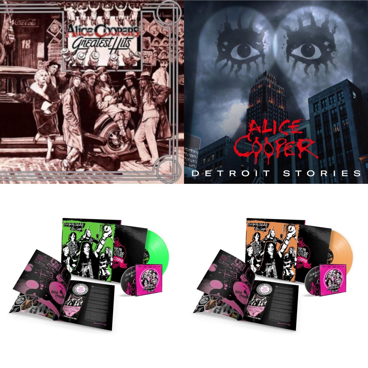 Alice Cooper - Detroit Stories (2LP) & Live From The Astroturf (Glow-In-The-Dark LP Vinyl/DVD) & Live From The Astroturf (Apricoot LP Vinyl/DVD) & Alice Cooper's Greatest Hits (180G/Limited Anniversary Edition)