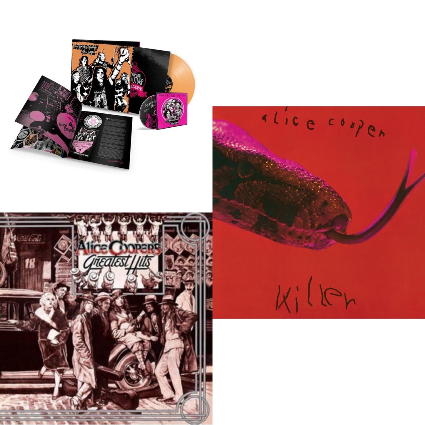 Alice Cooper - Live From The Astroturf (Apricoot LP Vinyl/DVD) & Killer (Expanded & Remastered/3LP) & Alice Cooper's Greatest Hits (180G/Limited Anniversary Edition)