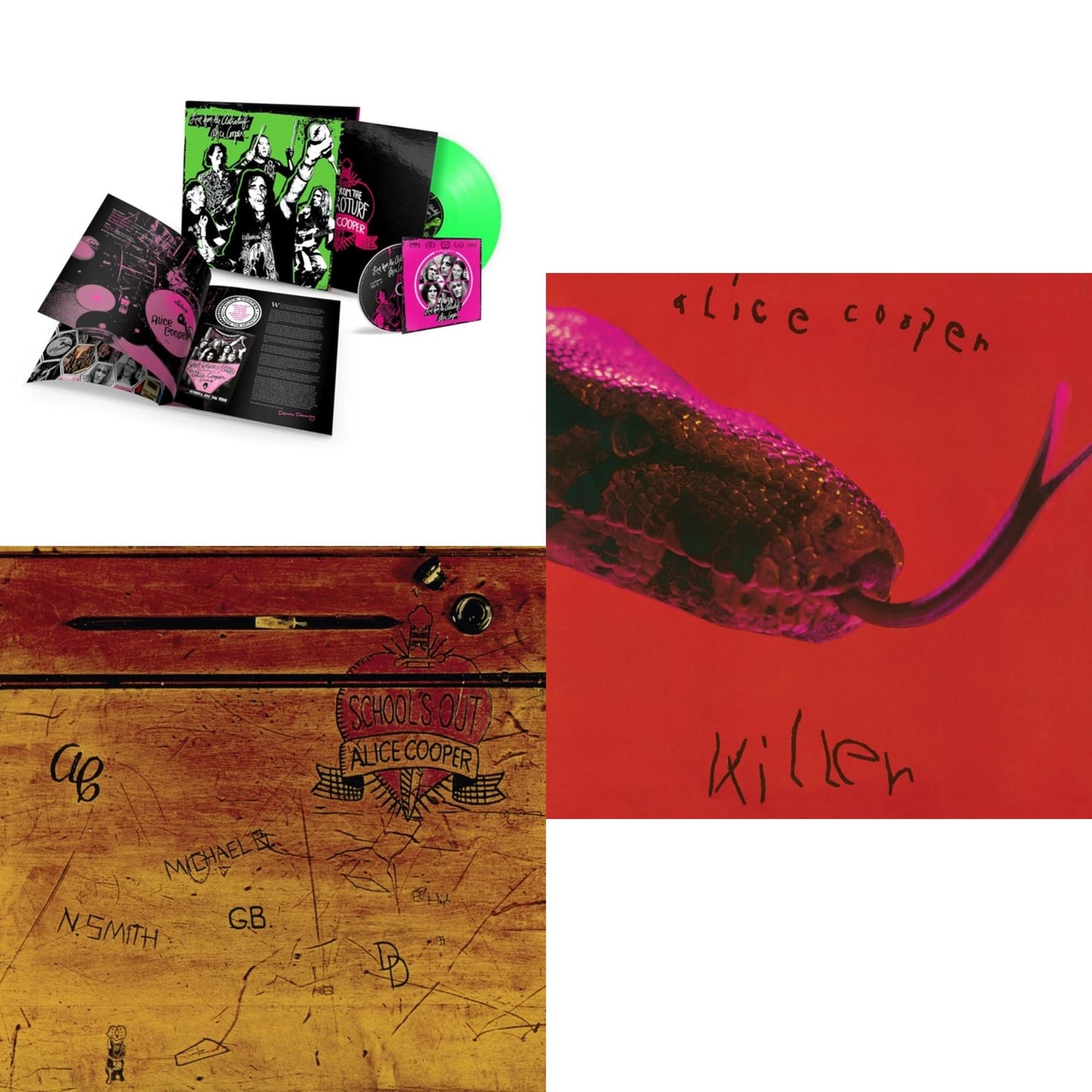 Alice Cooper - Live From The Astroturf (Glow-In-The-Dark LP Vinyl/DVD) & School's Out (Expanded & Remastered/3LP) & Killer (Expanded & Remastered/3LP)